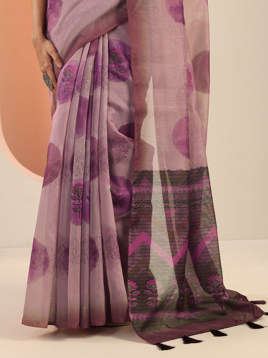 Mauve Printed Silk Saree With Unstitched Blouse Piece