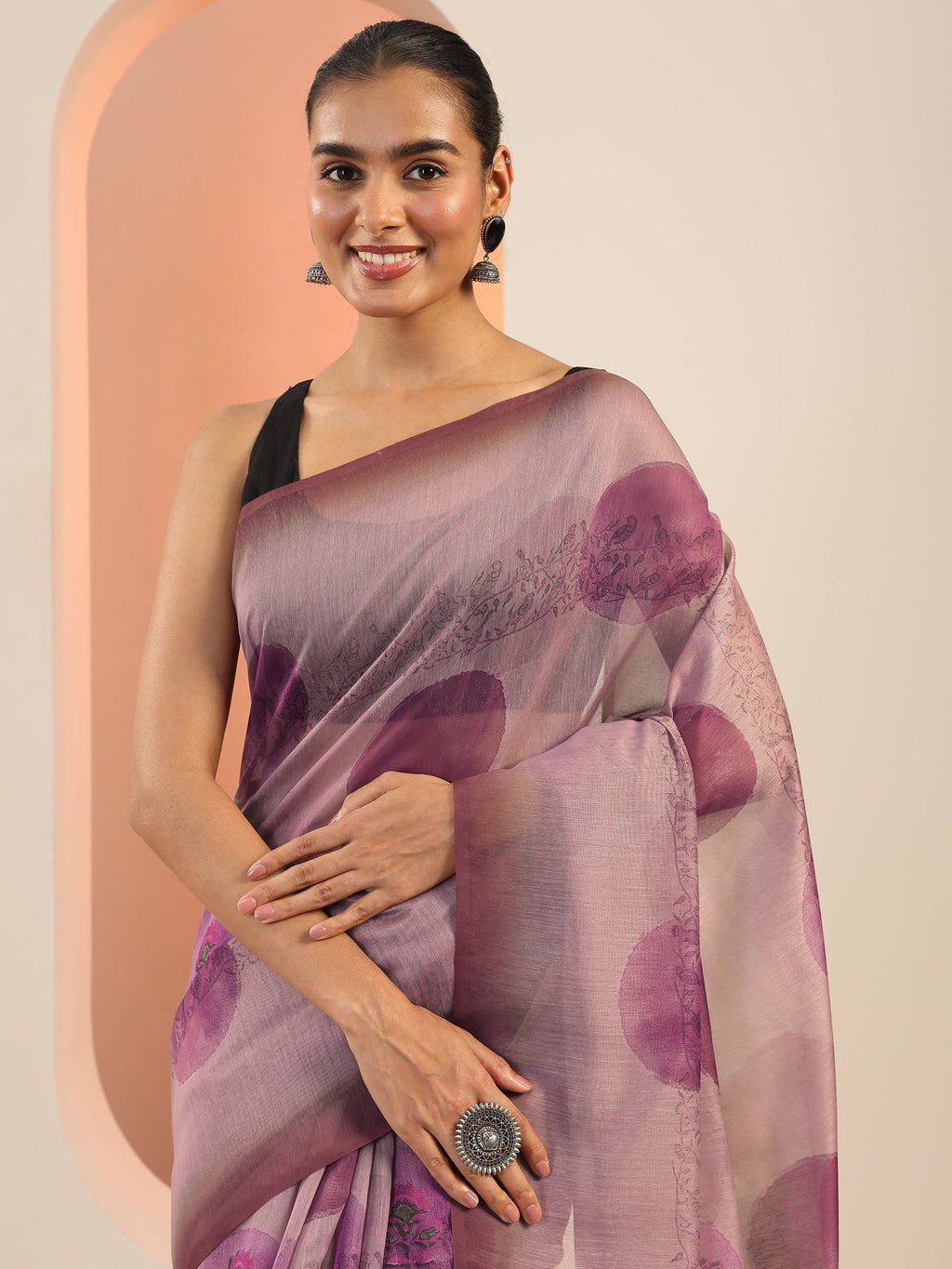 Mauve Printed Silk Saree With Unstitched Blouse Piece