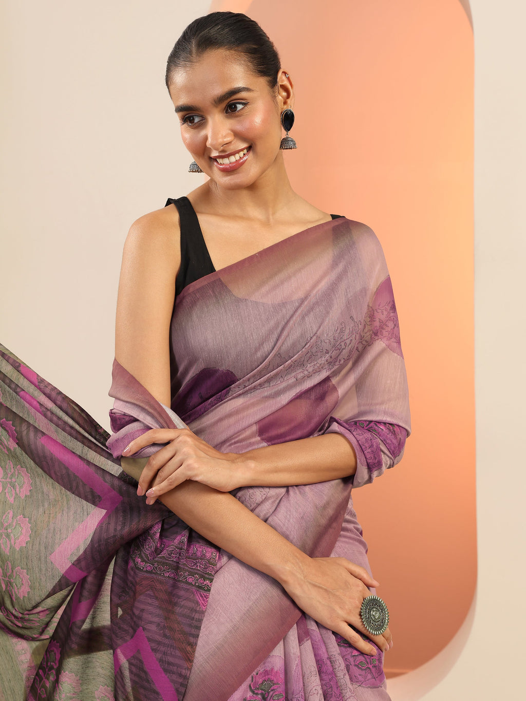 Mauve Printed Silk Saree With Unstitched Blouse Piece