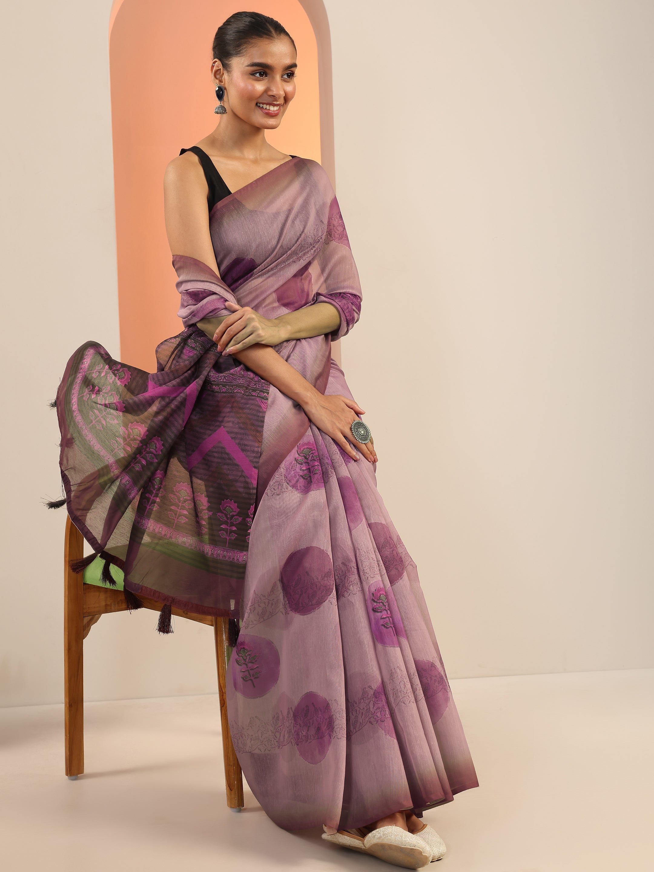 Mauve Printed Silk Saree With Unstitched Blouse Piece
