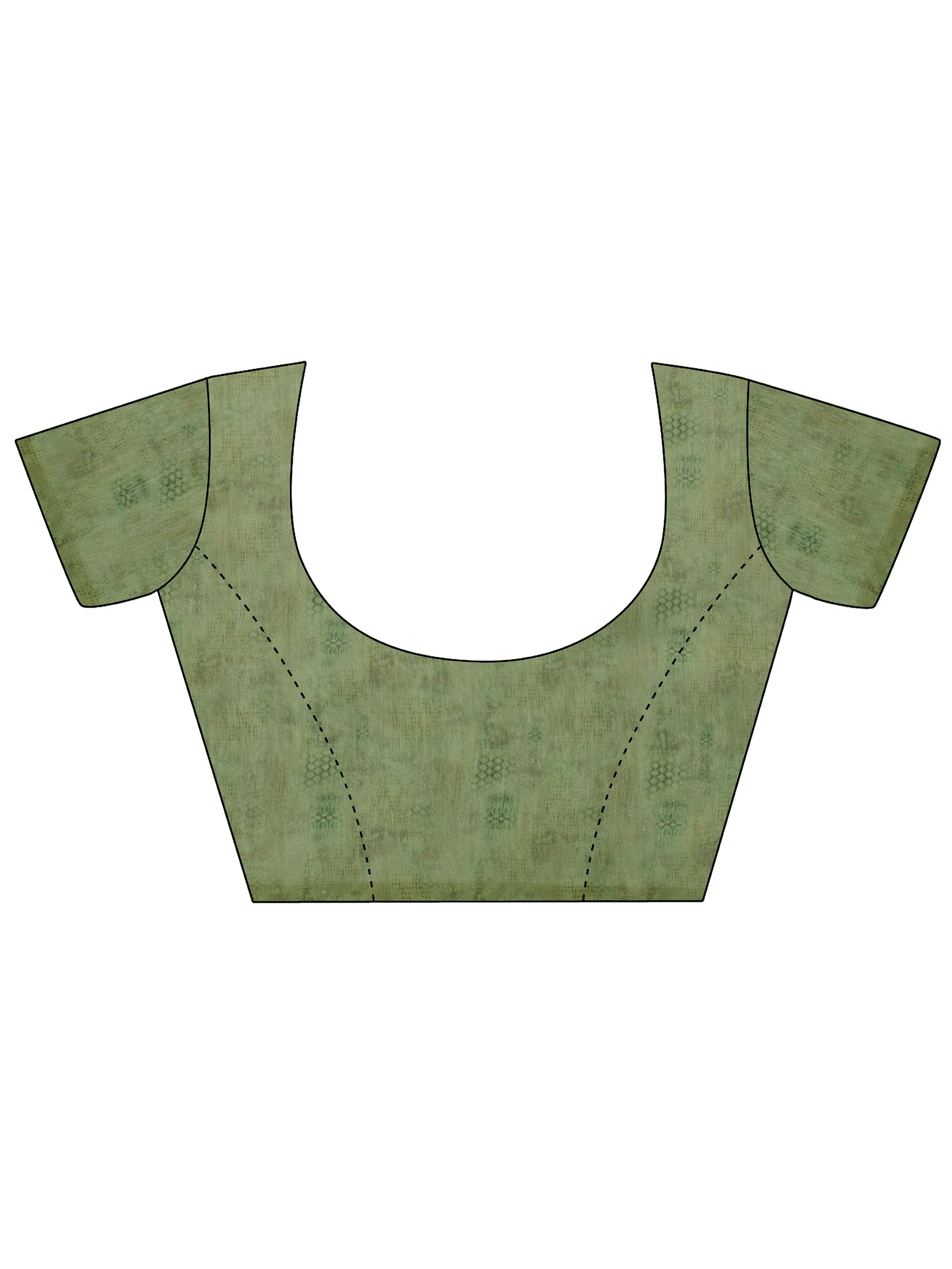 Green Printed Silk Saree With Unstitched Blouse Piece