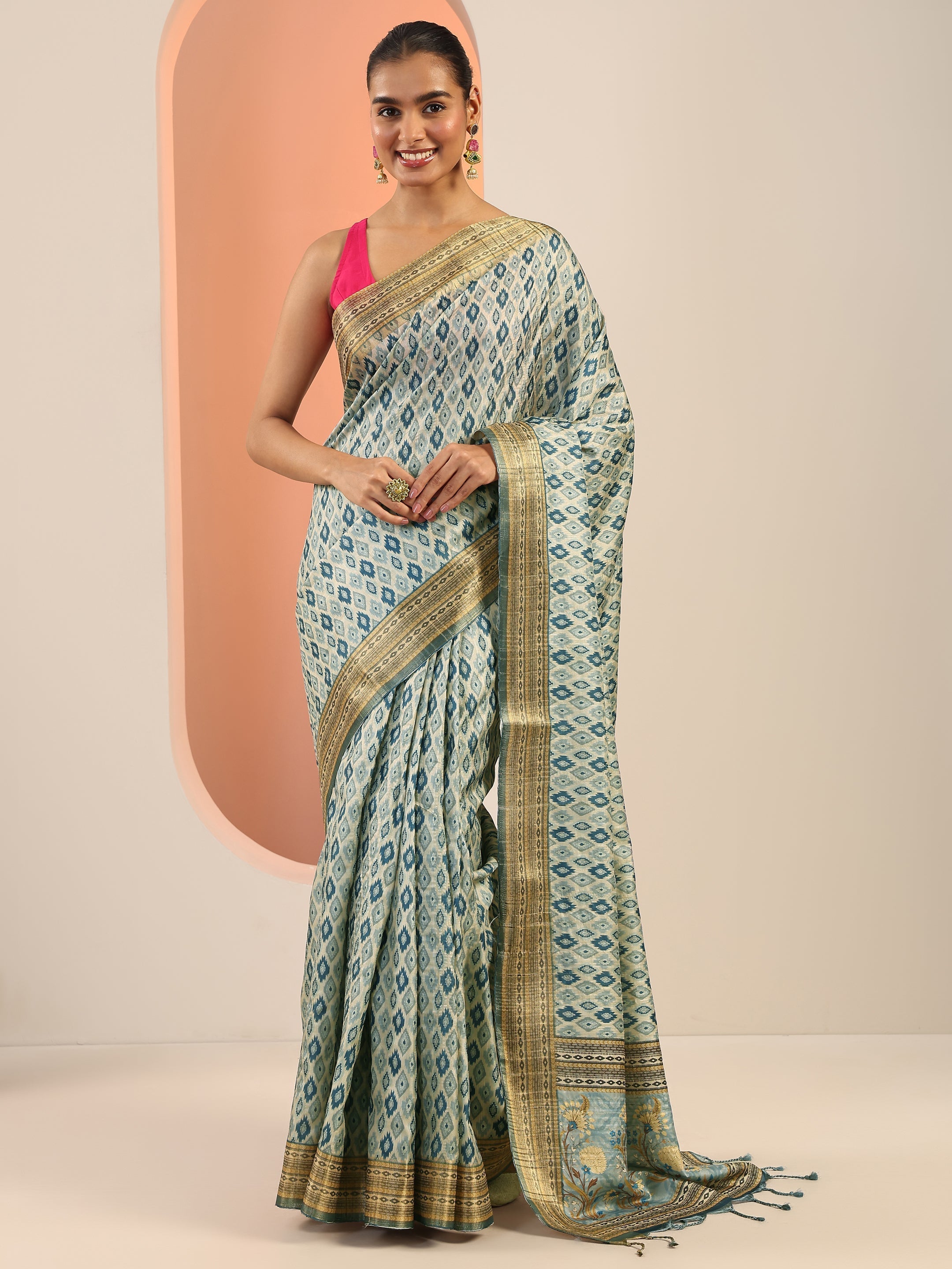 Blue Woven Design Silk Saree With Unstitched Blouse Piece