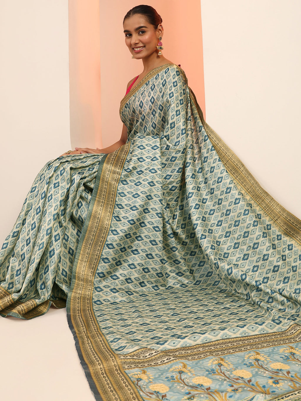 Blue Woven Design Silk Saree With Unstitched Blouse Piece