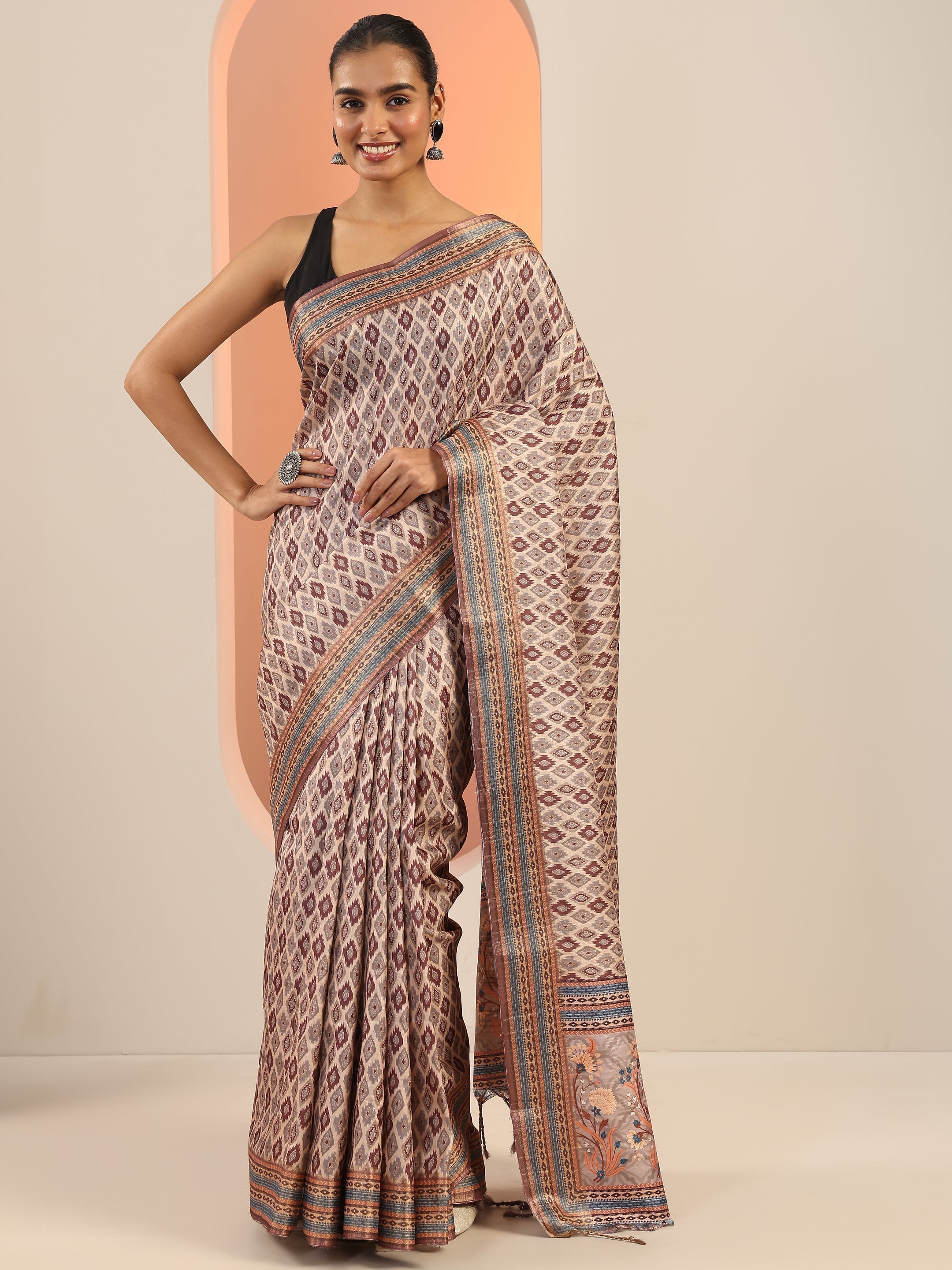 Brown Woven Design Silk Saree With Unstitched Blouse Piece