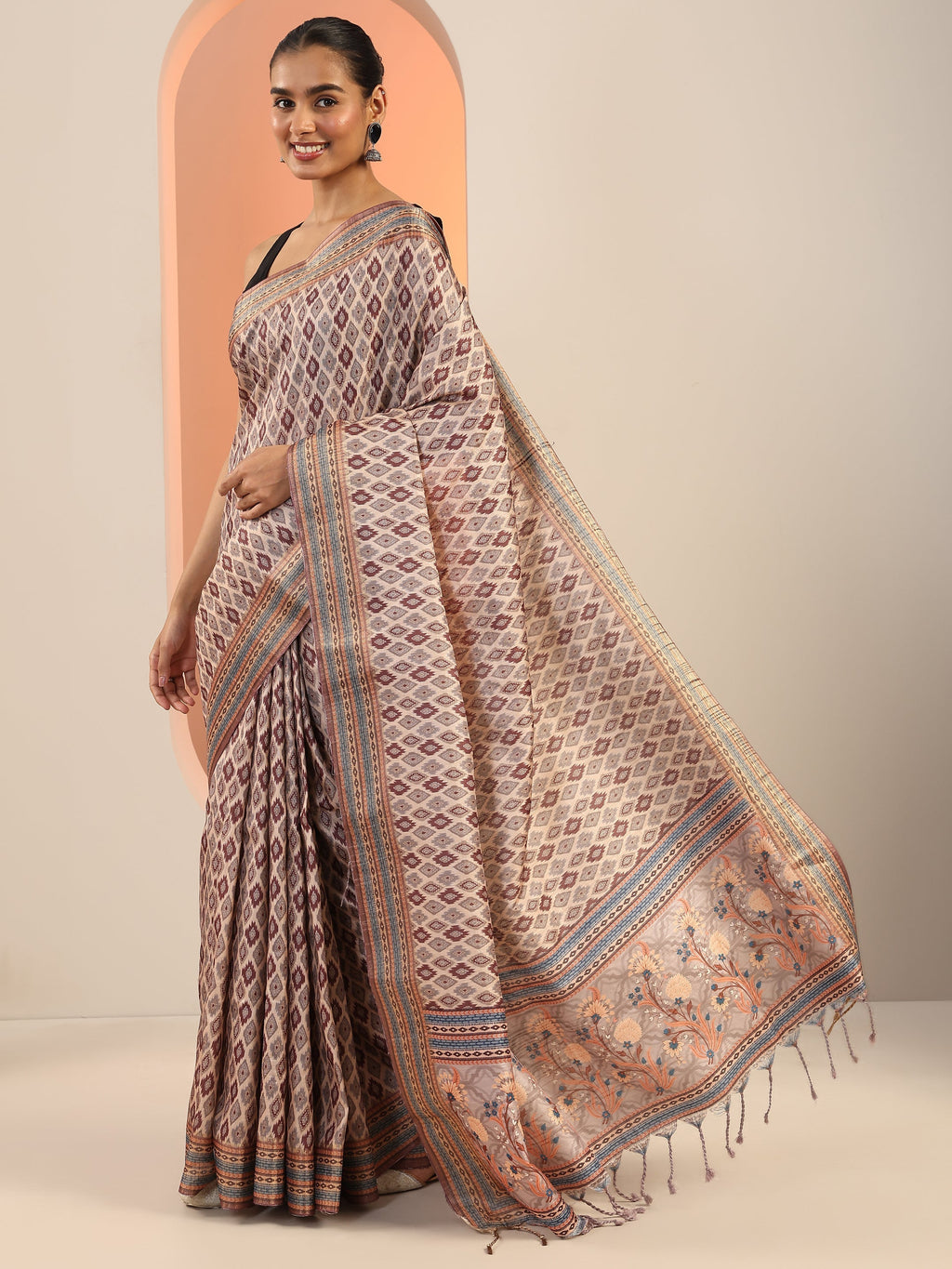 Brown Woven Design Silk Saree With Unstitched Blouse Piece