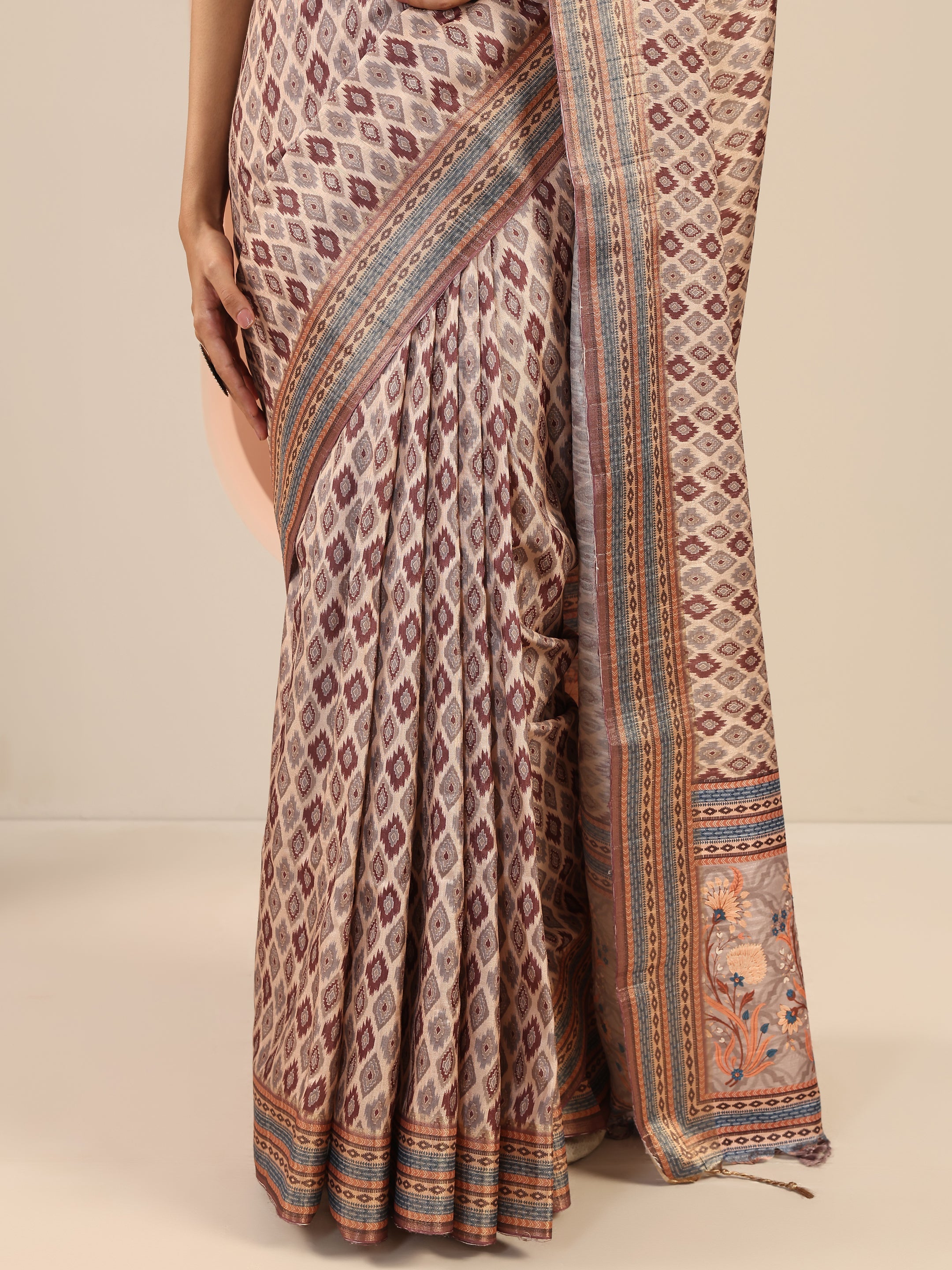 Brown Woven Design Silk Saree With Unstitched Blouse Piece