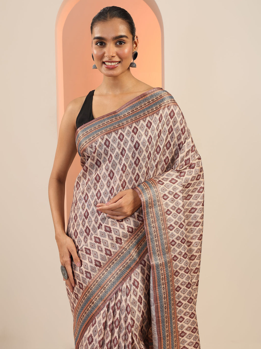 Brown Woven Design Silk Saree With Unstitched Blouse Piece