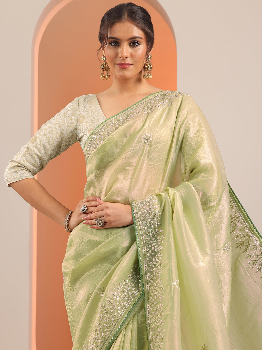 Green Embroidered Jimmy Choo Organza Saree With Unstitched Blouse Piece