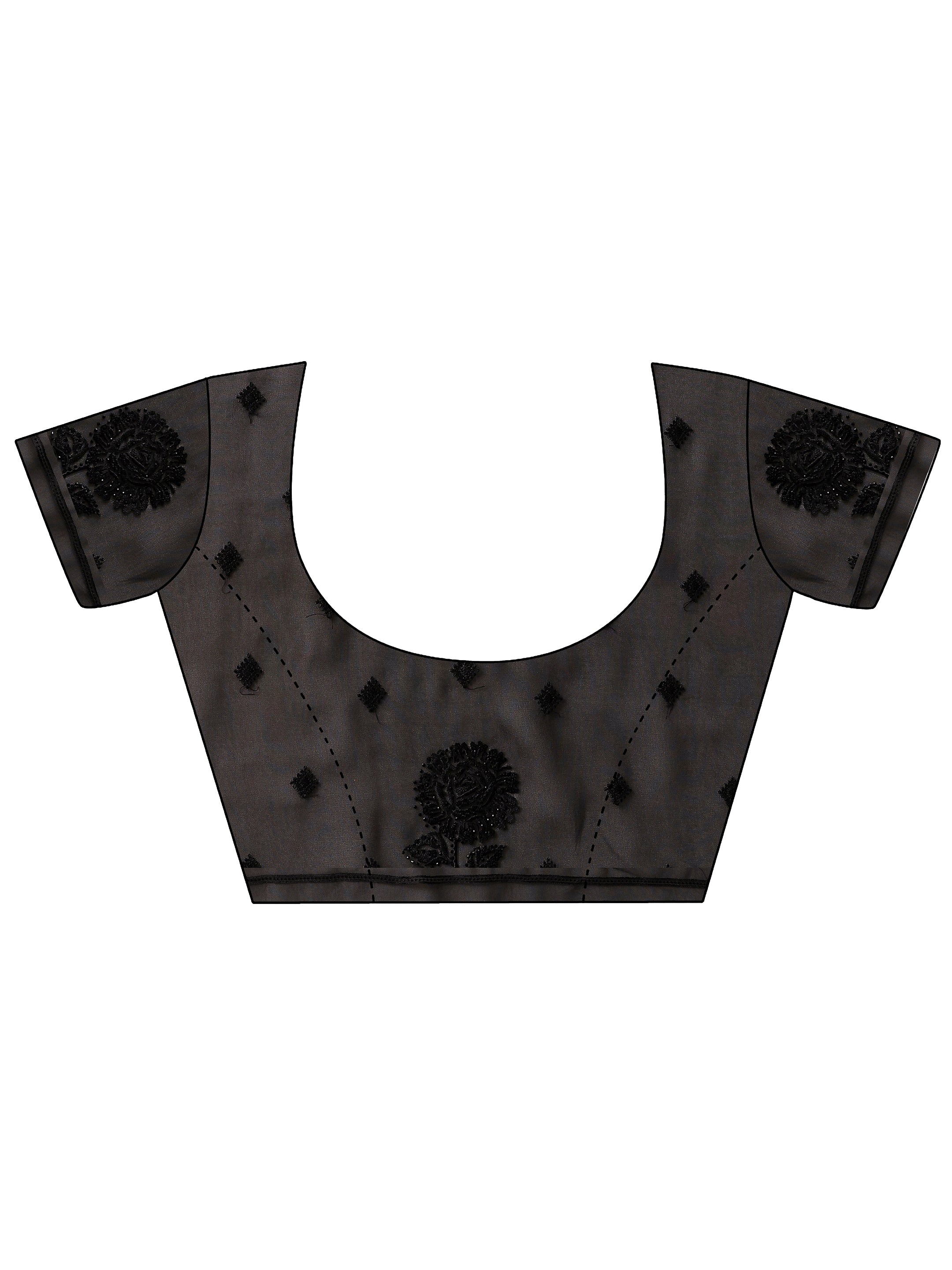 Black Embroidered Chinon Saree With Unstitched Blouse Piece