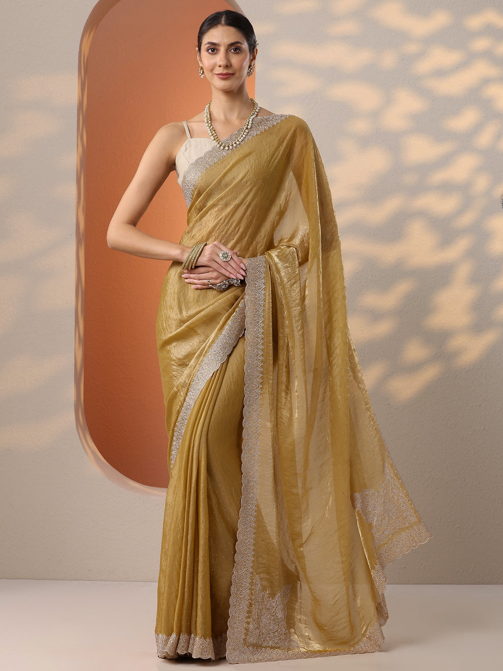 Mustard Embroidered Organza Saree With Unstitched Blouse Piece