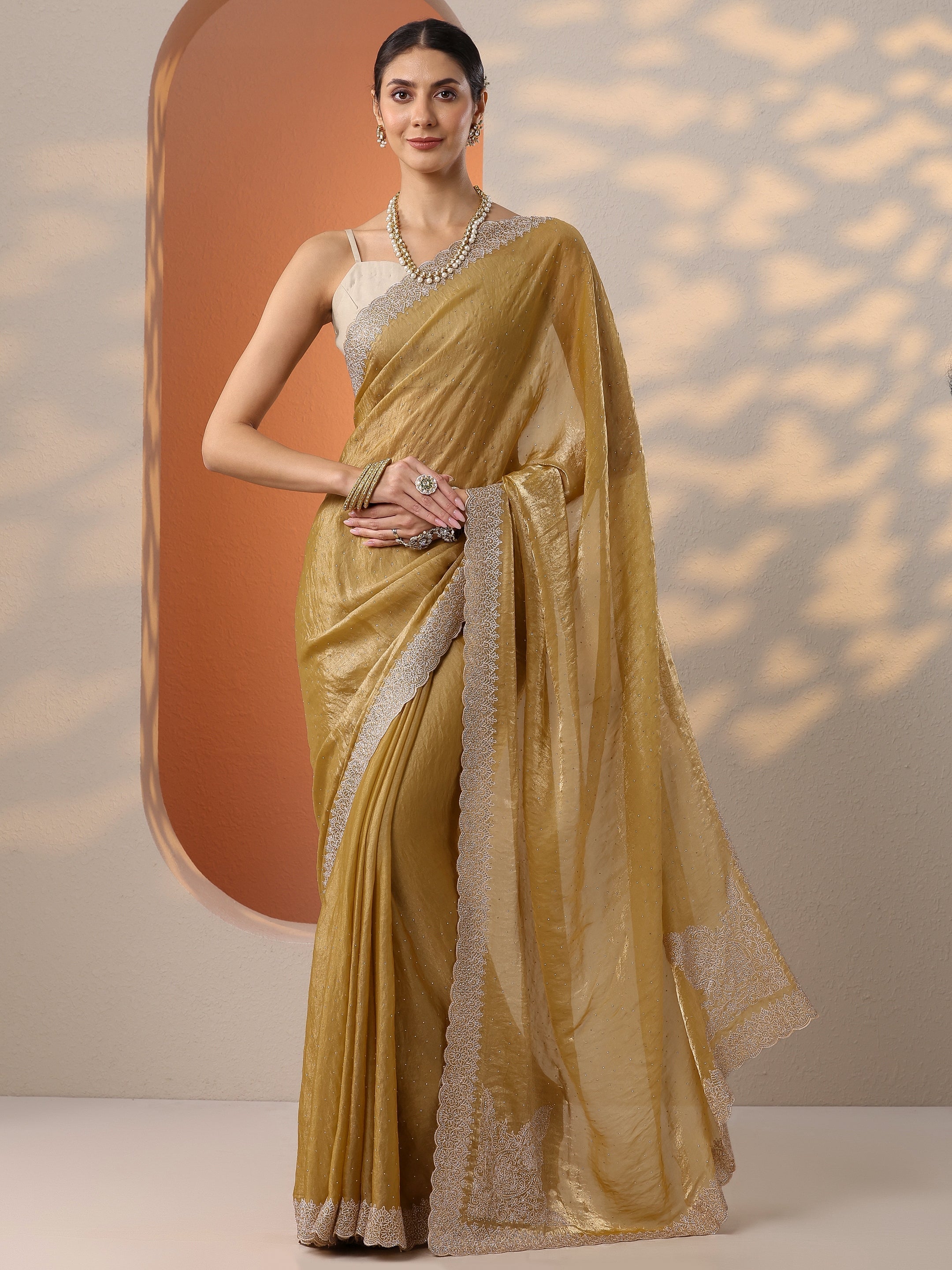 Mustard Embroidered Organza Saree With Unstitched Blouse Piece