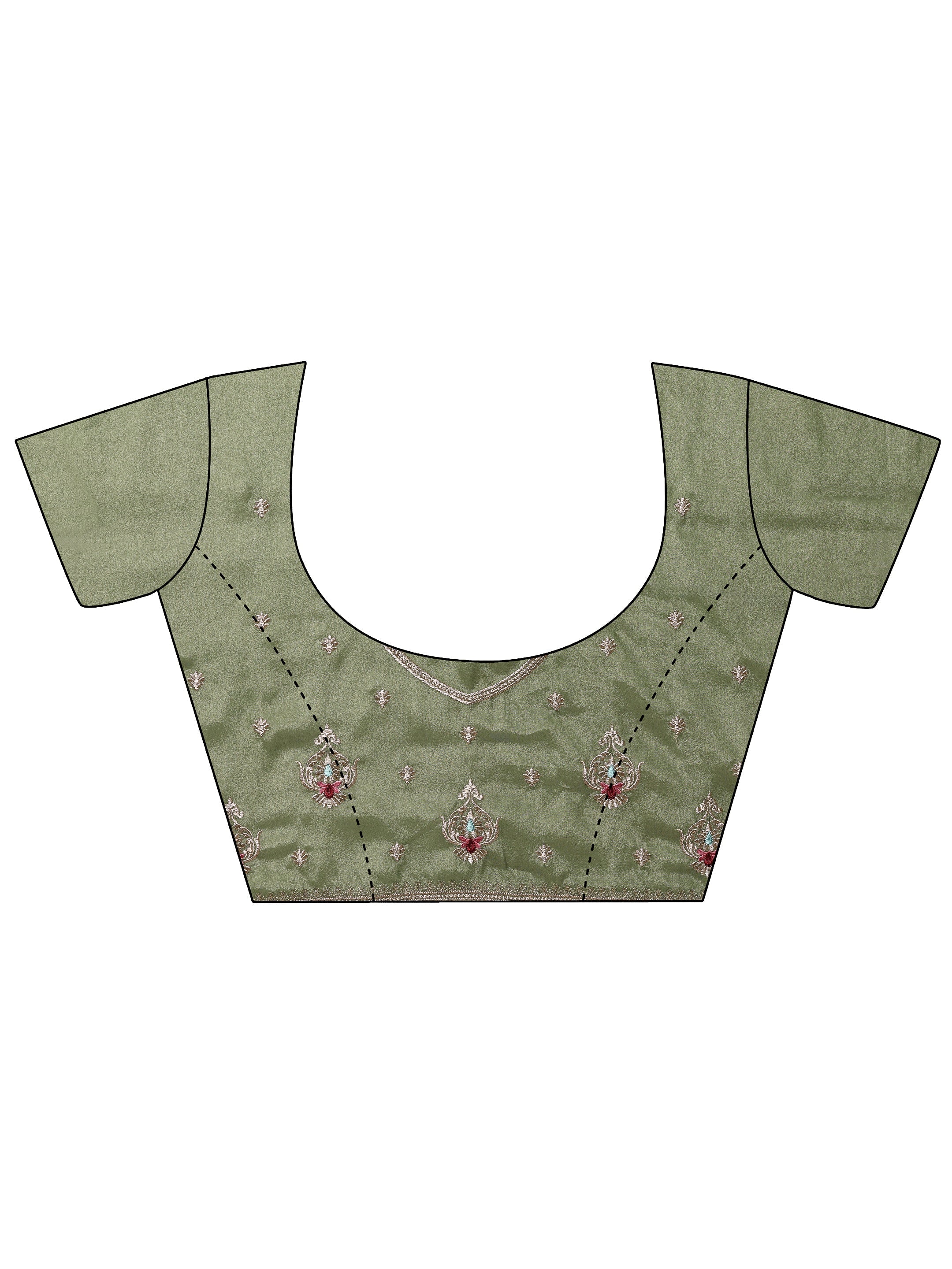 Green Embroidered Chinon Saree With Unstitched Blouse Piece