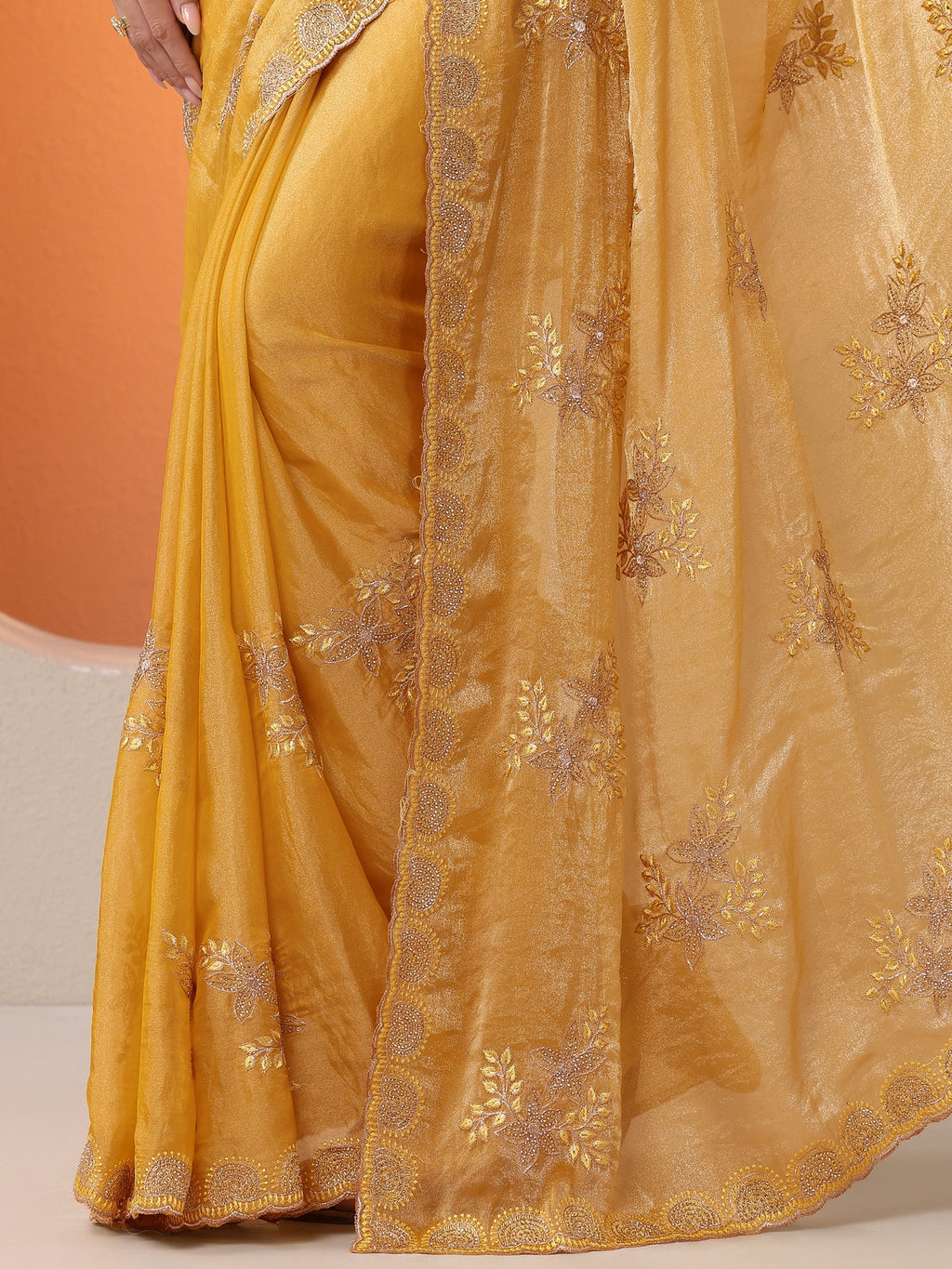 Mustard Embroidered Organza Saree With Unstitched Blouse Piece