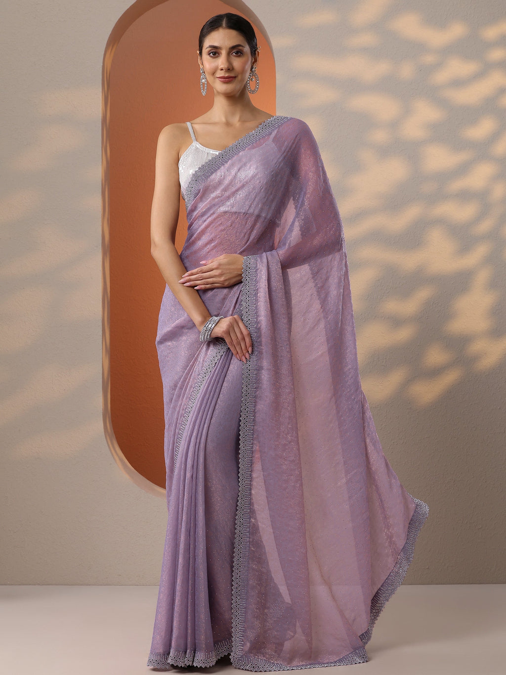 Lavender Embroidered Organza Saree With Unstitched Blouse Piece