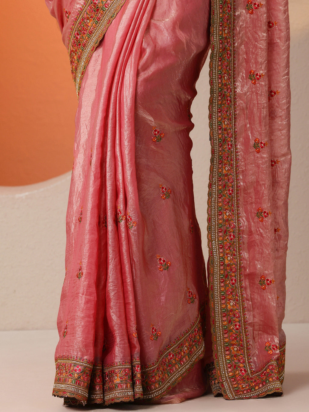 Pink Embroidered Organza Saree With Unstitched Blouse Piece