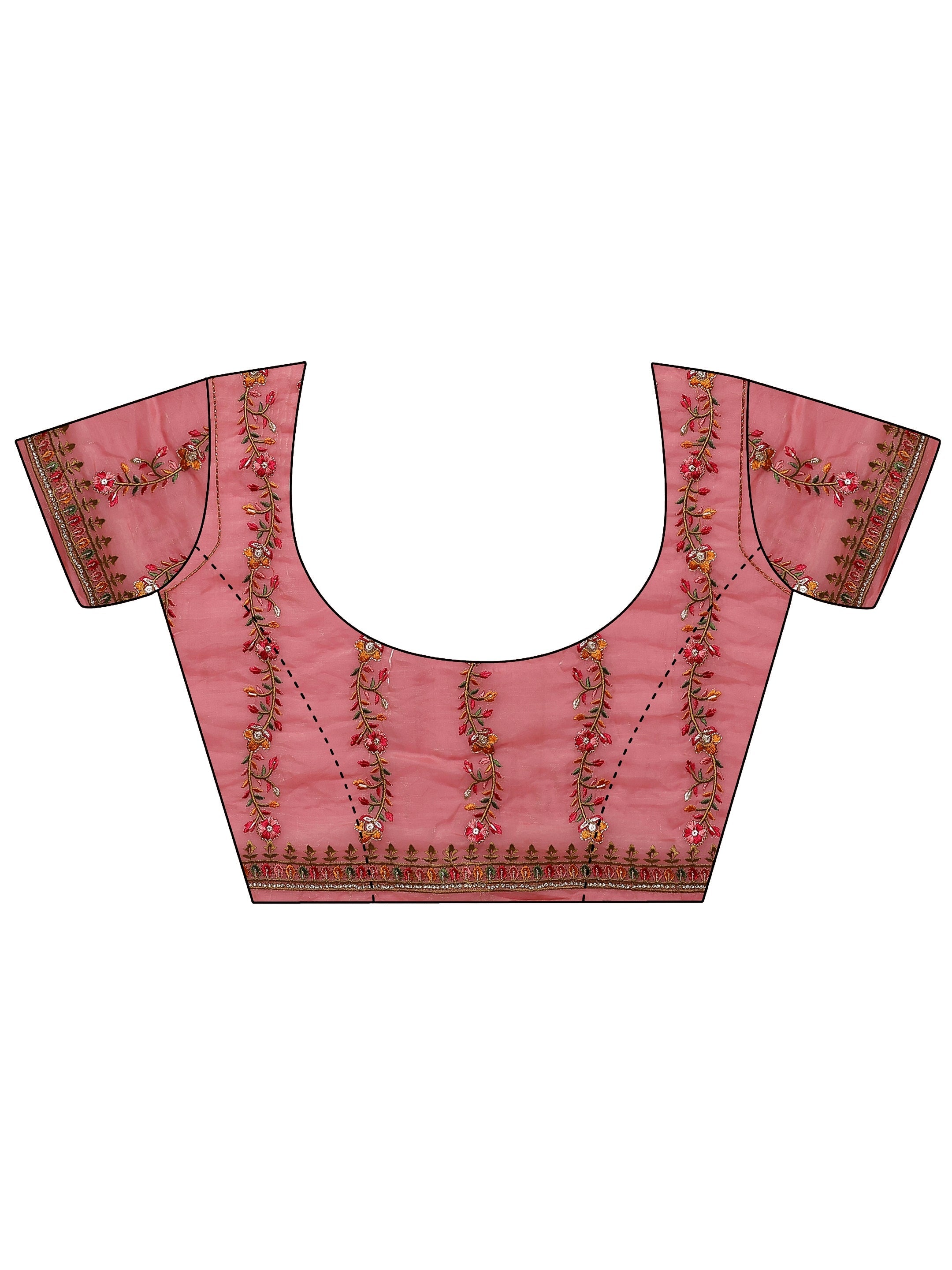 Pink Embroidered Organza Saree With Unstitched Blouse Piece