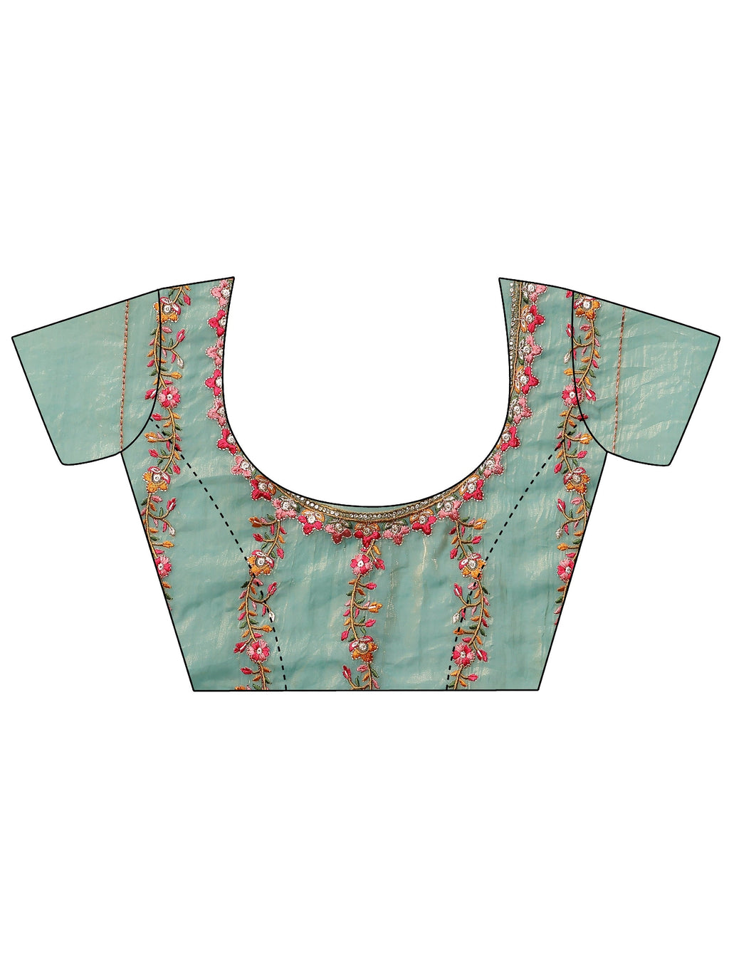 Green Embroidered Organza Saree With Unstitched Blouse Piece