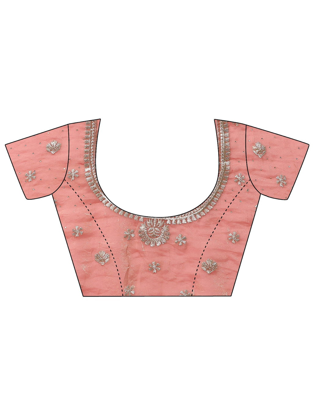 Peach Embellished Banarasi Organza Saree With Unstitched Blouse Piece