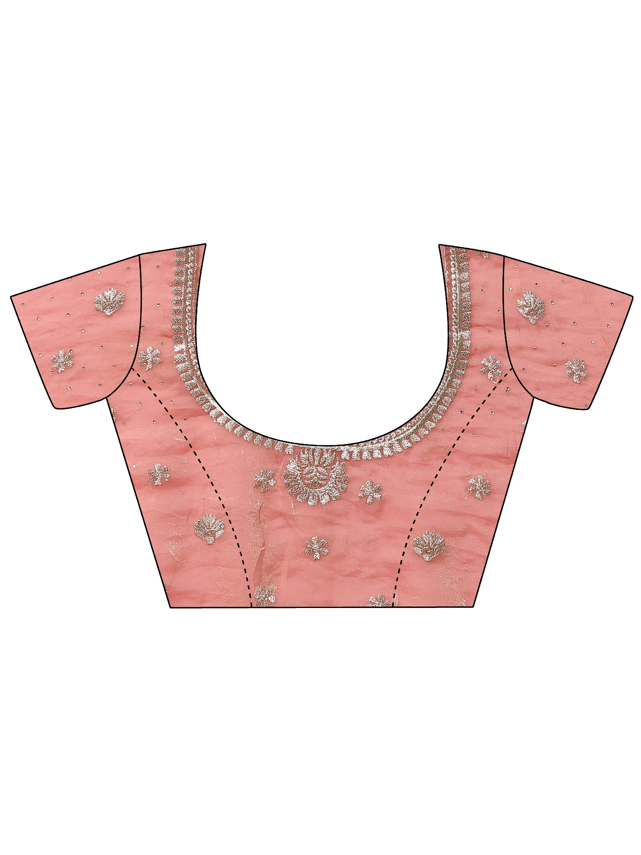 Peach Embellished Banarasi Organza Saree With Unstitched Blouse Piece