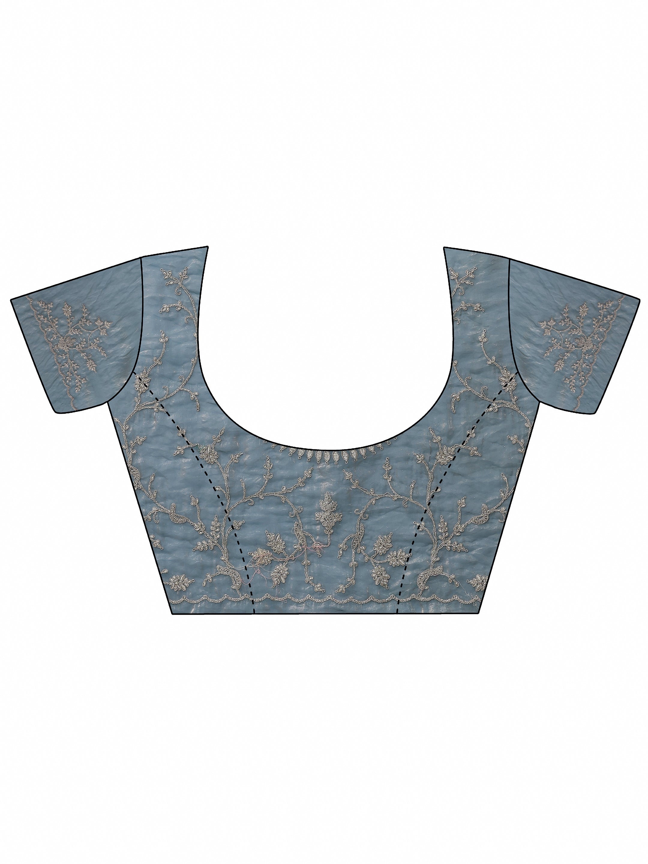 Blue Embellished Organza Saree With Unstitched Blouse Piece