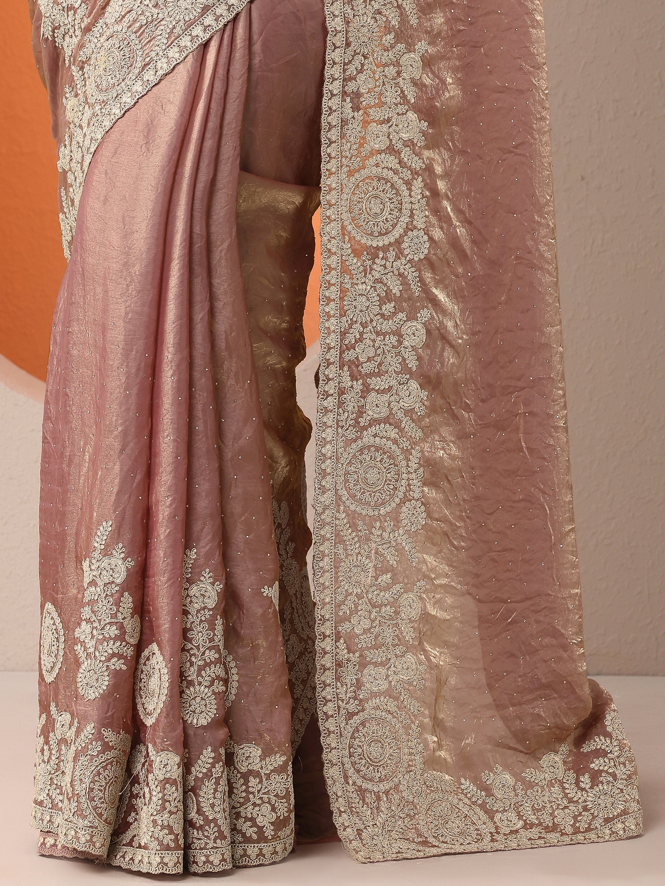 Pink Embellished Organza Saree With Unstitched Blouse Piece
