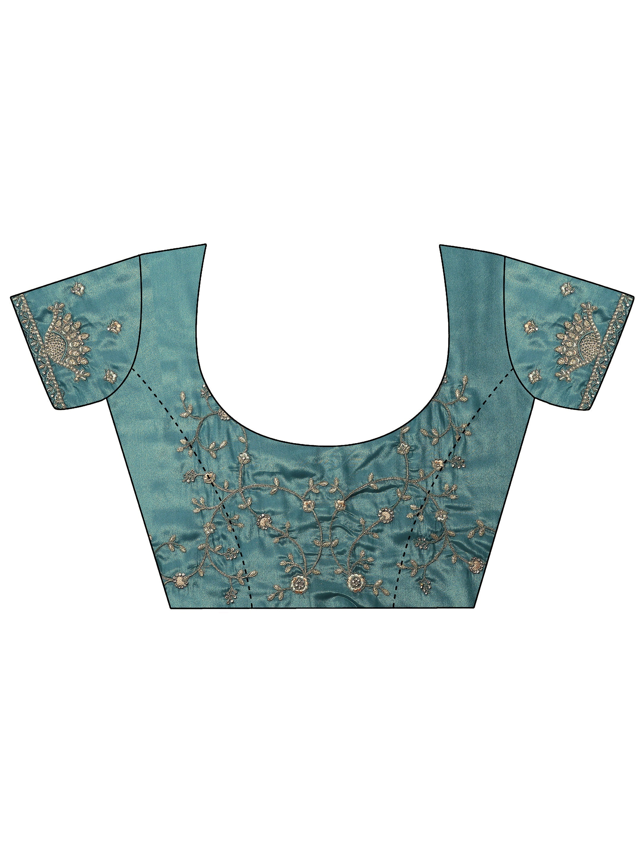 Blue Embroidered Organza Saree With Unstitched Blouse Piece