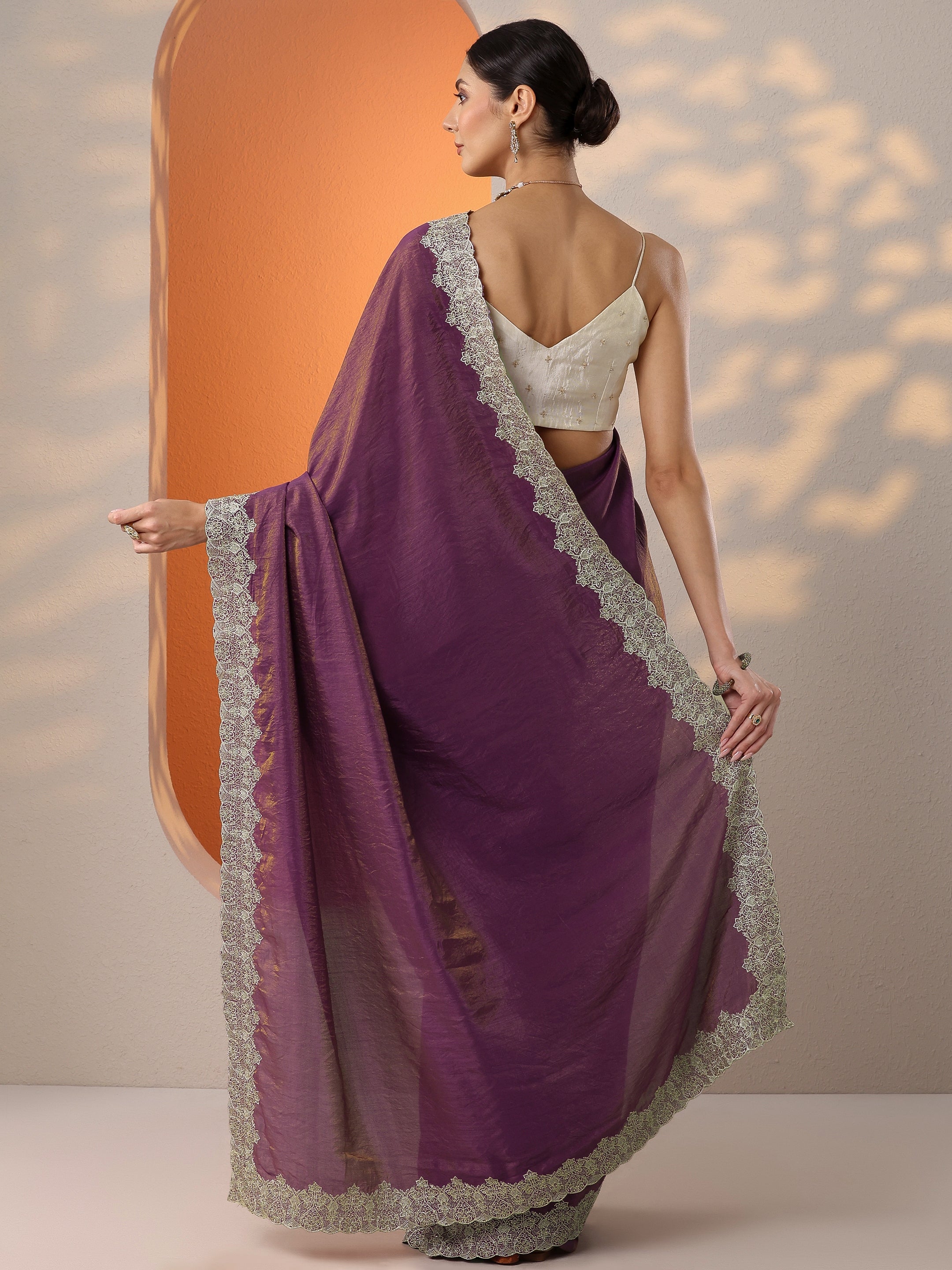 Burgundy Solid Organza Saree With Unstitched Blouse Piece
