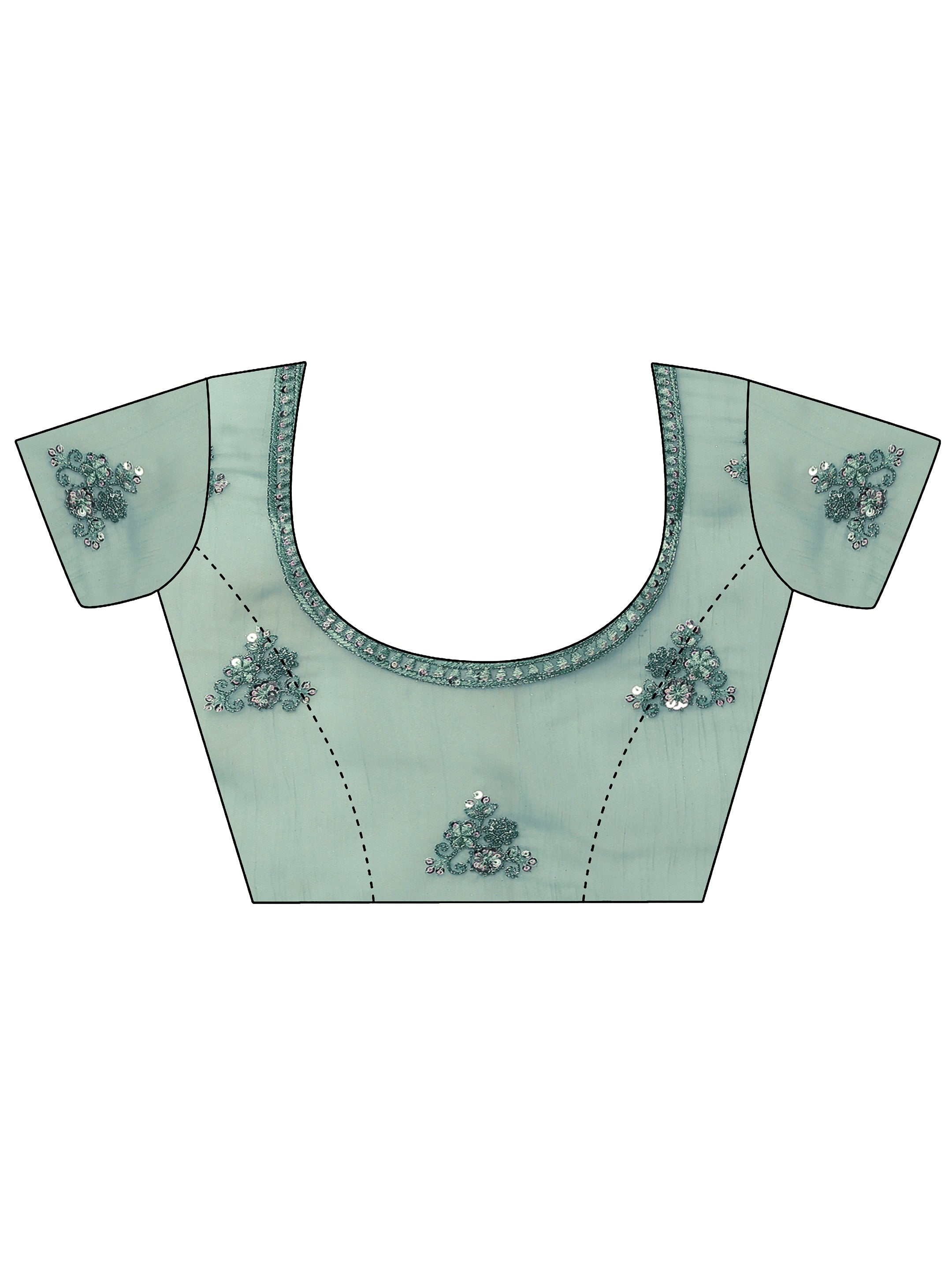 Blue Embroidered Chinon Saree With Unstitched Blouse Piece