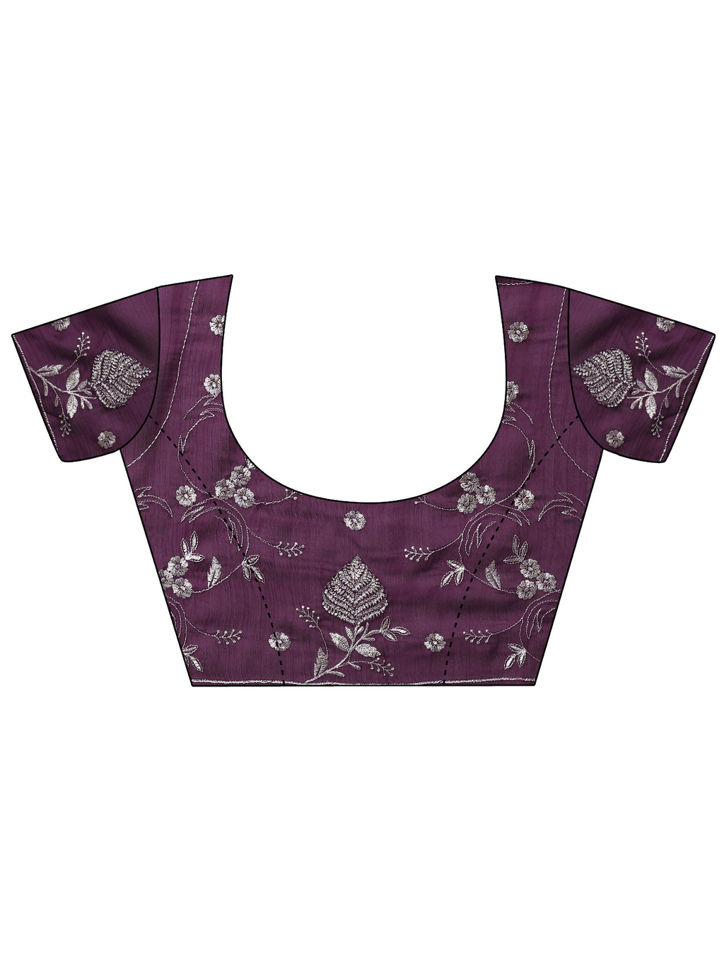 Burgundy Embroidered Chinon Saree With Unstitched Blouse Piece