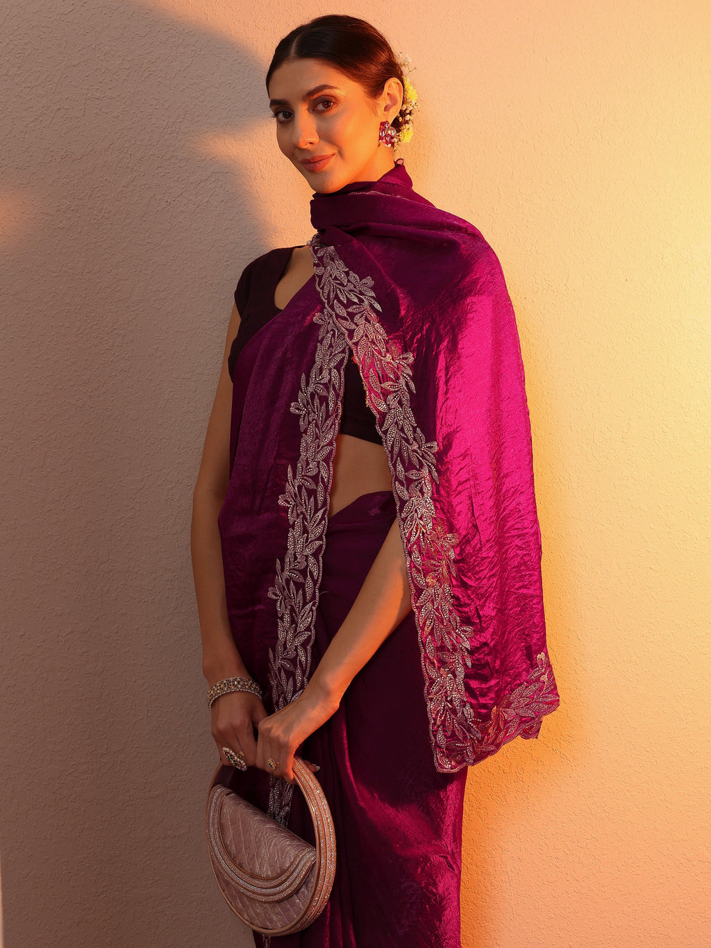 Maroon Embroidered Organza Saree With Unstitched Blouse Piece