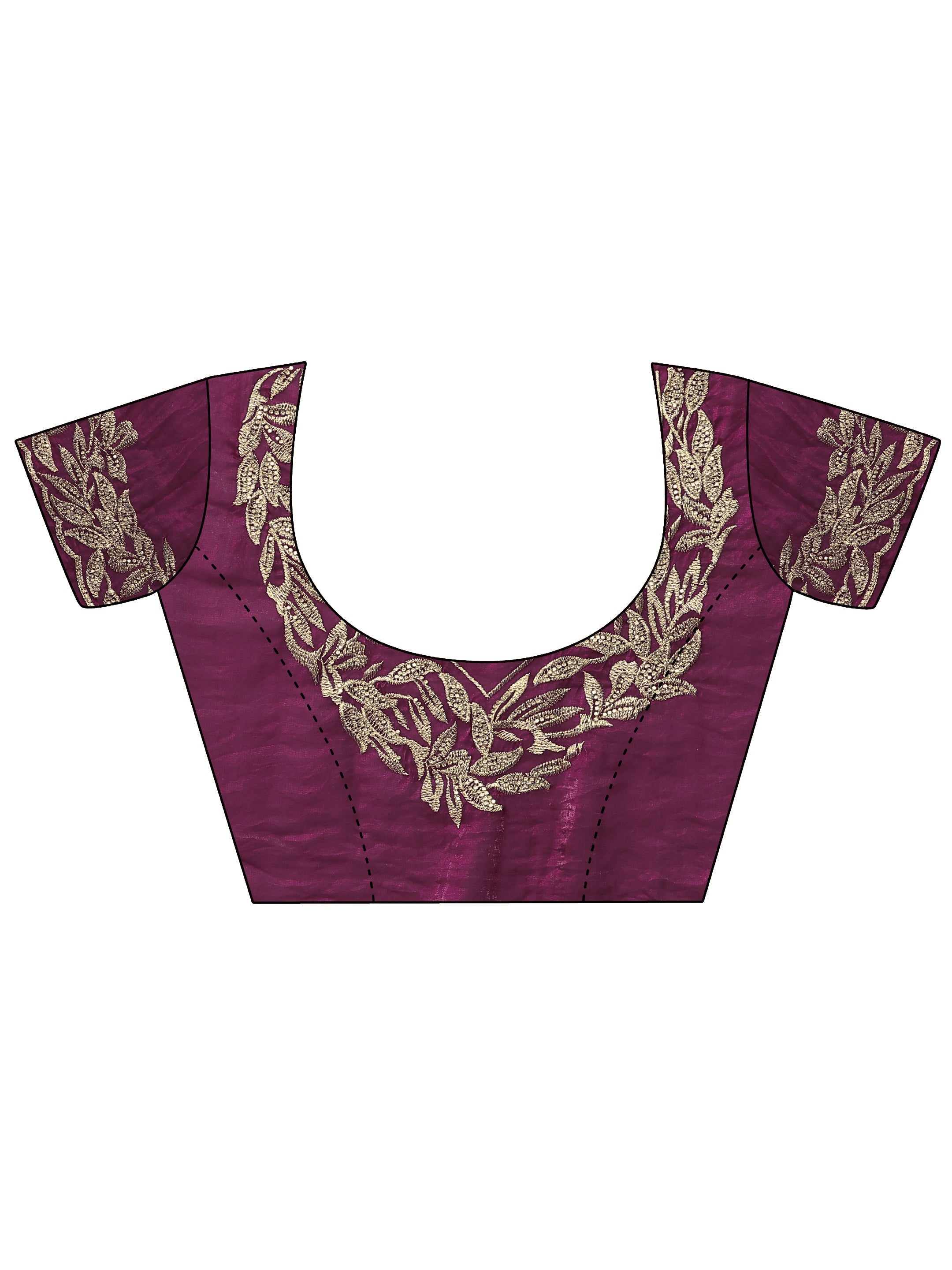 Maroon Embroidered Organza Saree With Unstitched Blouse Piece