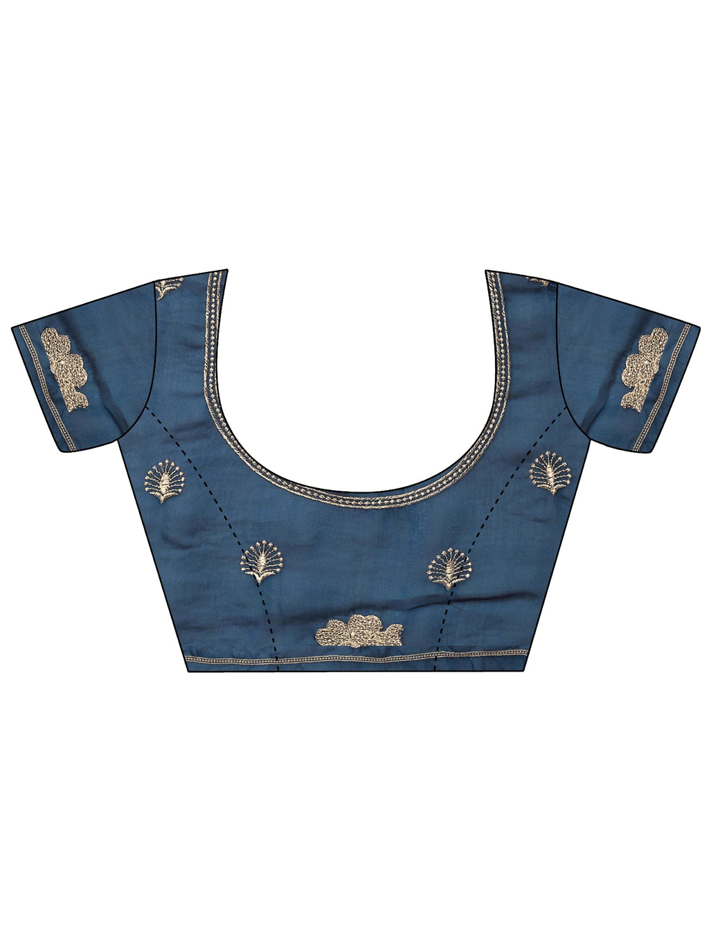 Navy Blue Embroidered Organza Saree With Unstitched Blouse Piece