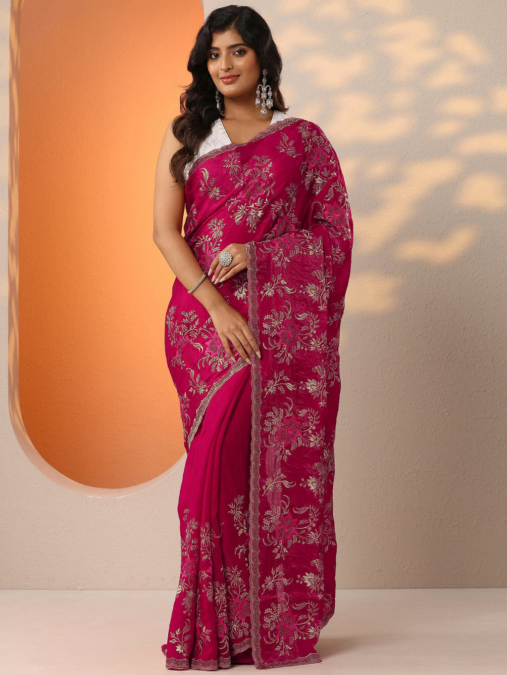 Pink Embroidered Organza Saree With Unstitched Blouse Piece