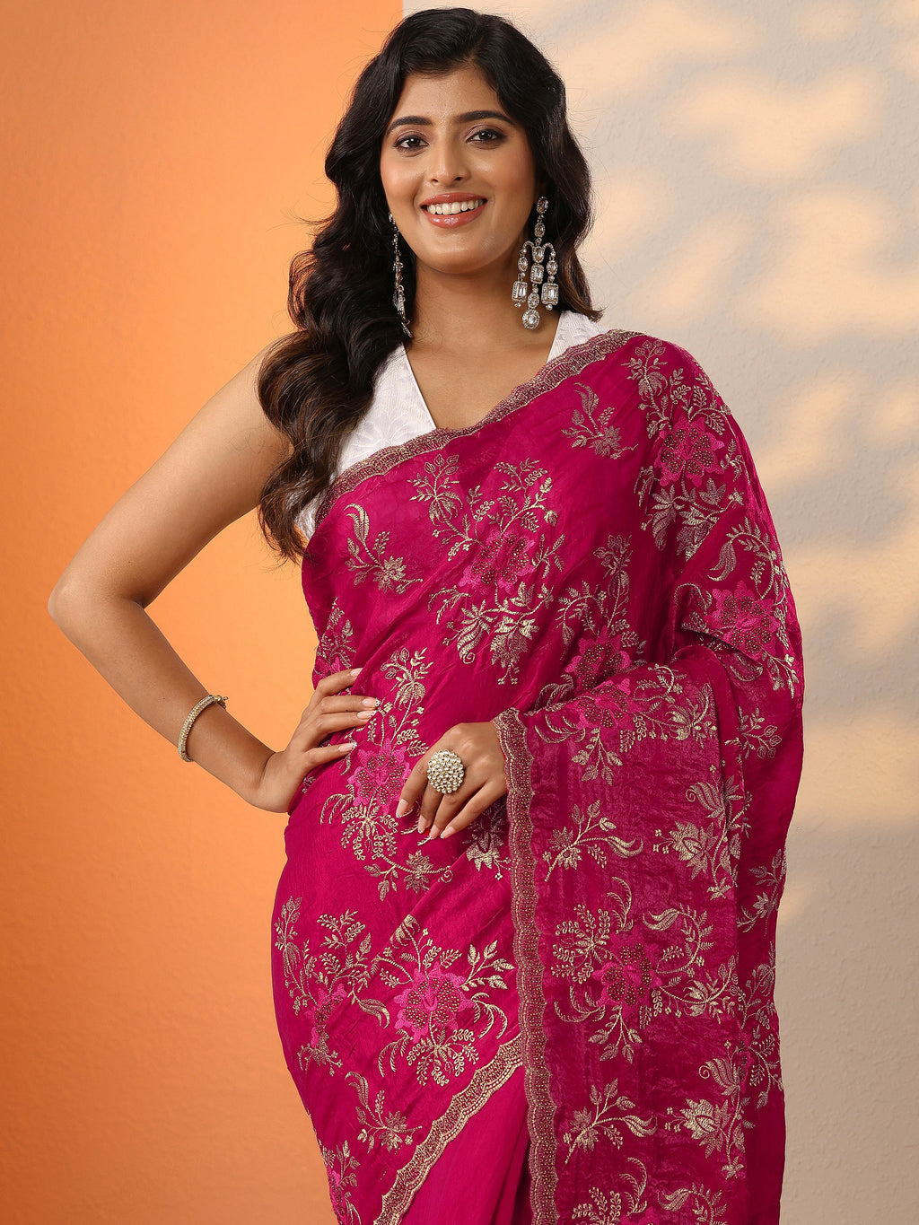 Pink Embroidered Organza Saree With Unstitched Blouse Piece