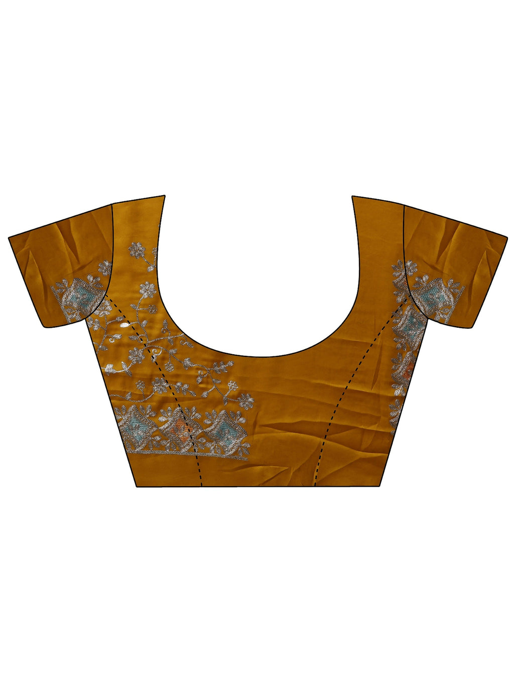 Mustard Embroidered Satin Saree With Unstitched Blouse Piece