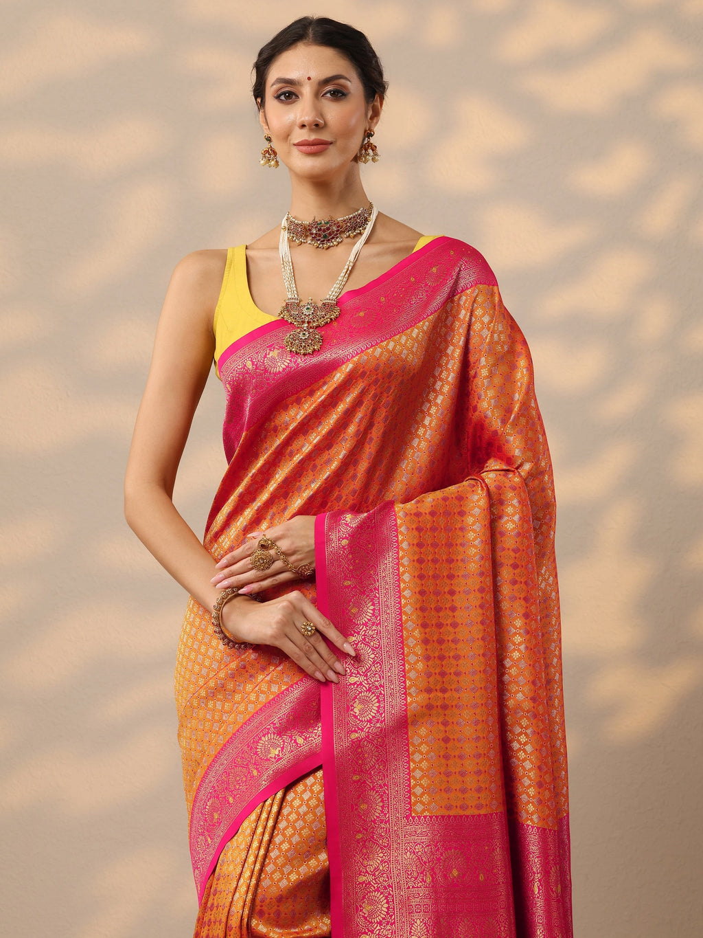 Mustard Woven Design Banarasi Silk Blend Saree With Unstitched Blouse Piece