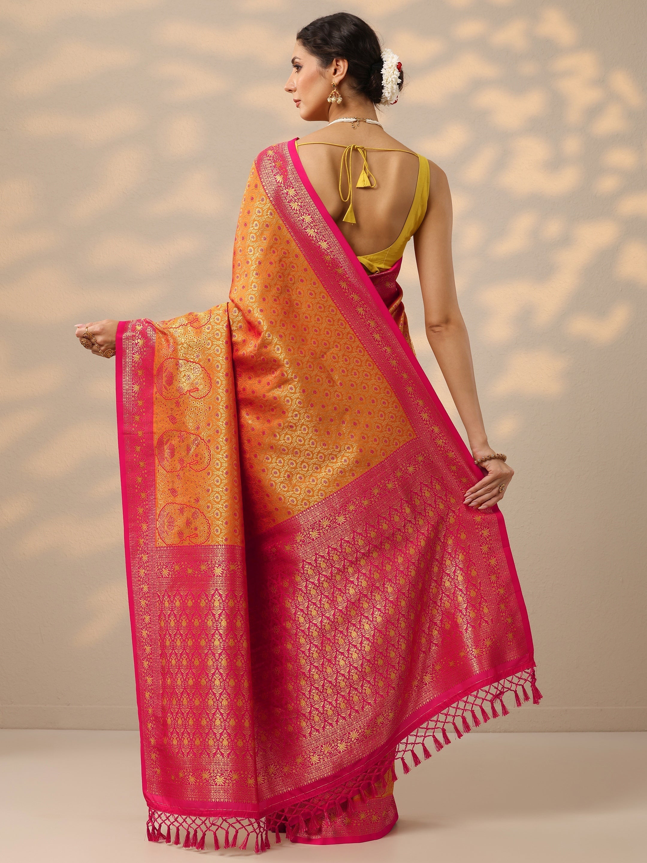 Mustard Woven Design Banarasi Silk Blend Saree With Unstitched Blouse Piece