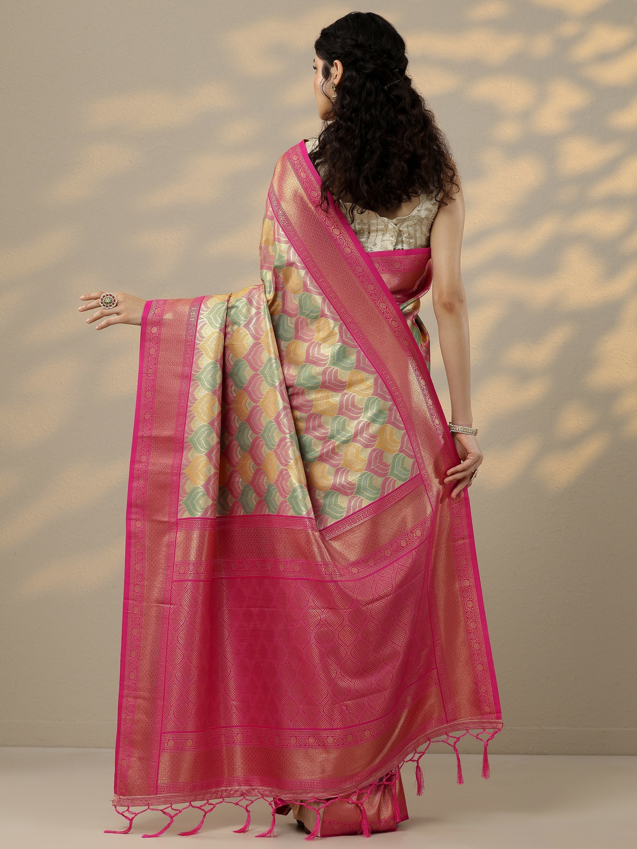 Multi Woven Design Banarasi Silk Blend Saree With Unstitched Blouse Piece