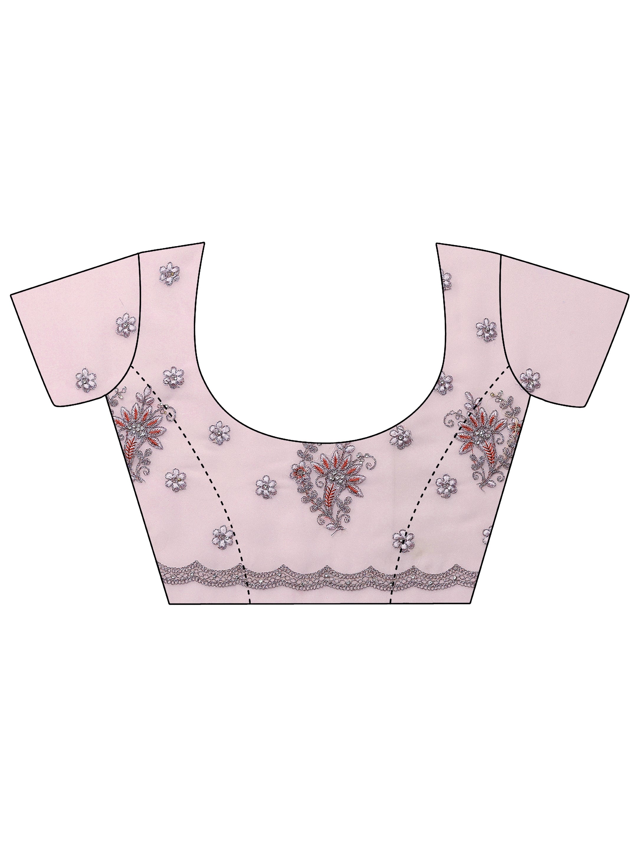 Lavender Embroidered Georgette Saree With Unstitched Blouse Piece