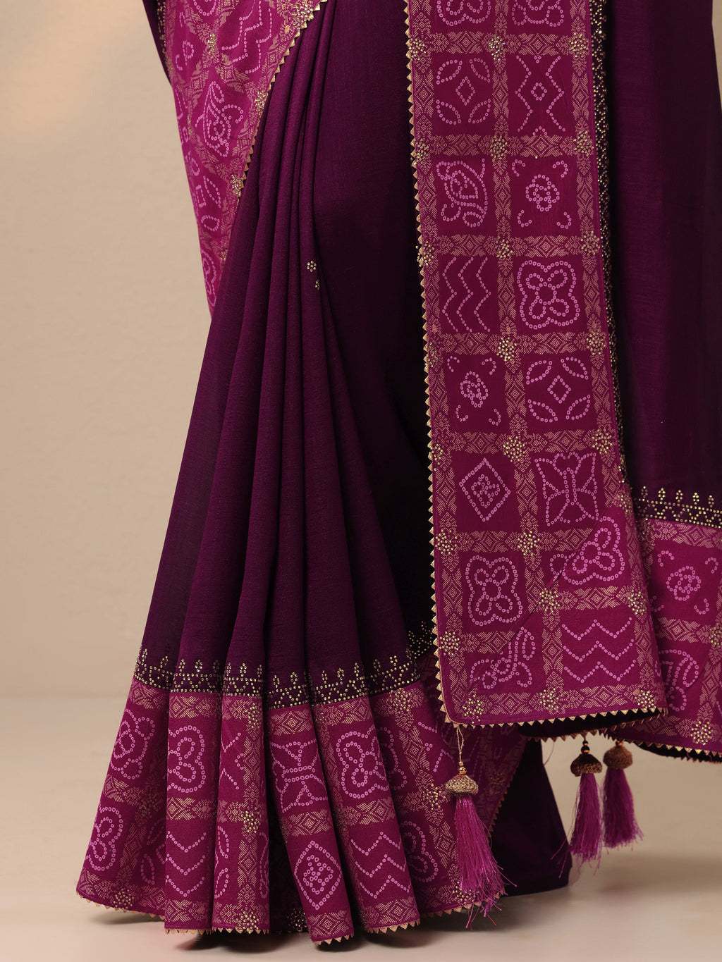 Burgundy Embroidered Chinon Saree With Unstitched Blouse Piece