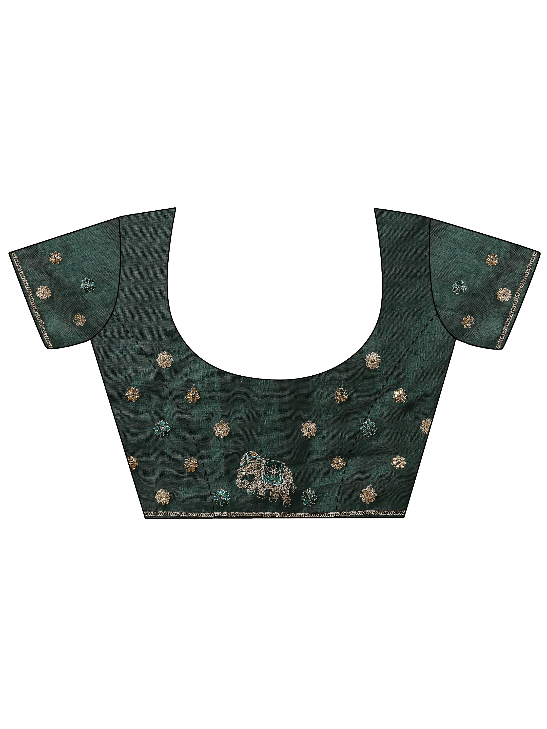 Mustard Printed Chinon Saree With Unstitched Blouse Piece