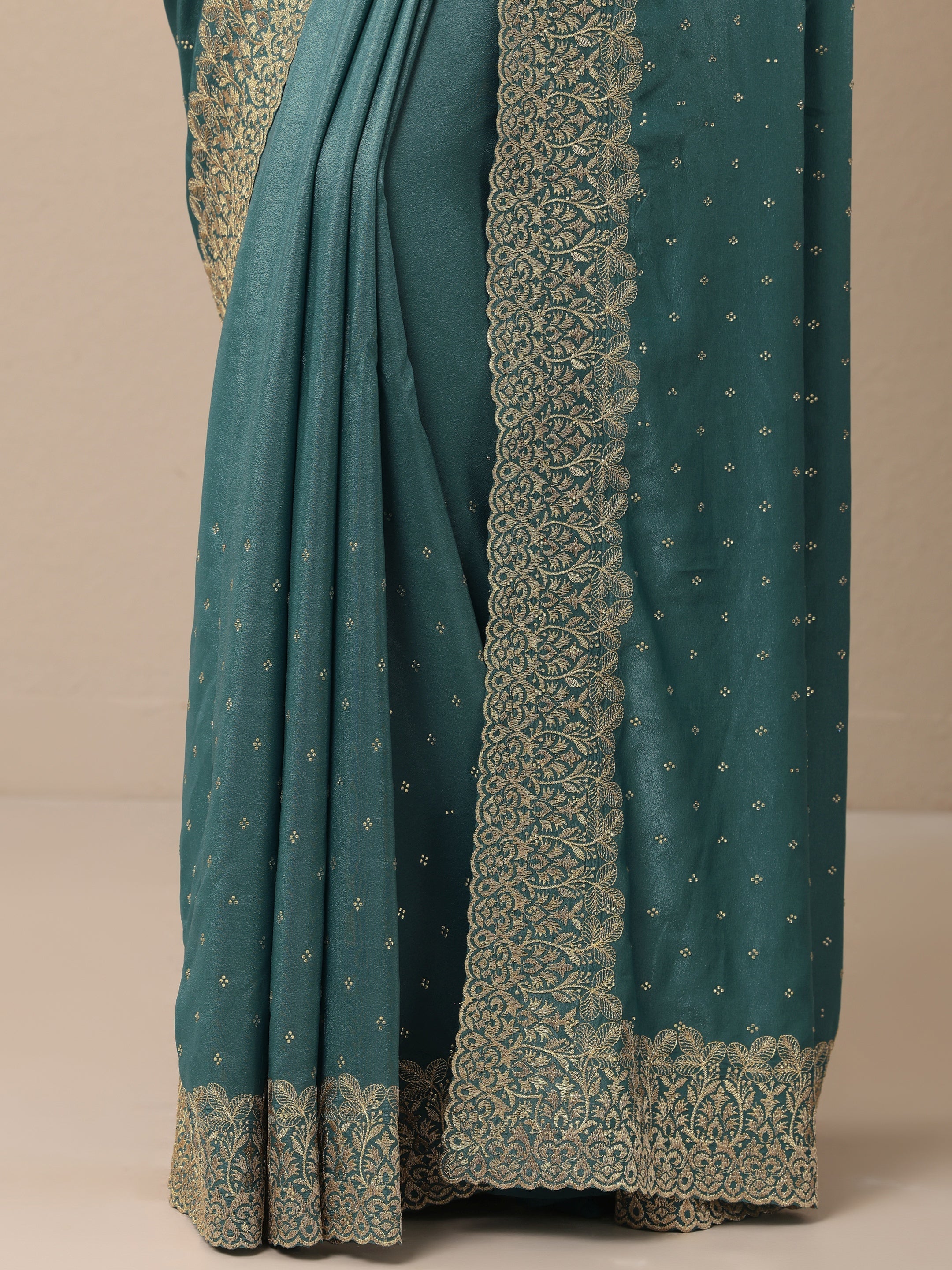 Blue Embellished Crepe Sarees With Unstitched Blouse Piece