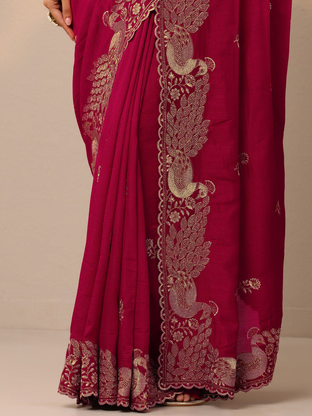 Pink Embroidered Silk Blend Sarees With Unstitched Blouse Piece