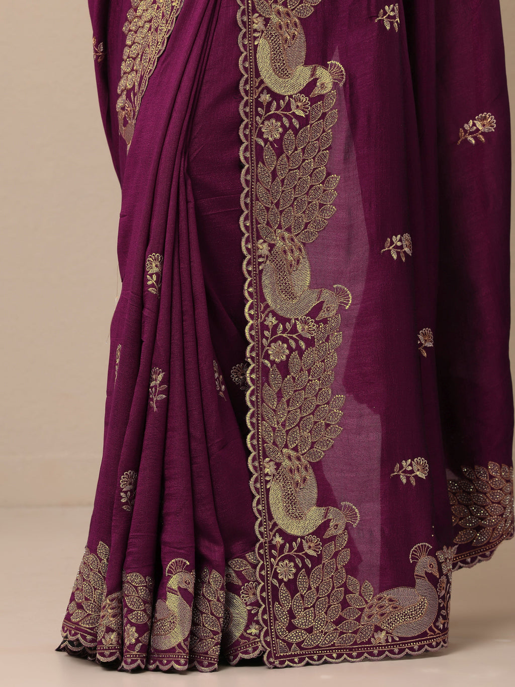 Burgundy Embroidered Silk Blend Sarees With Unstitched Blouse Piece