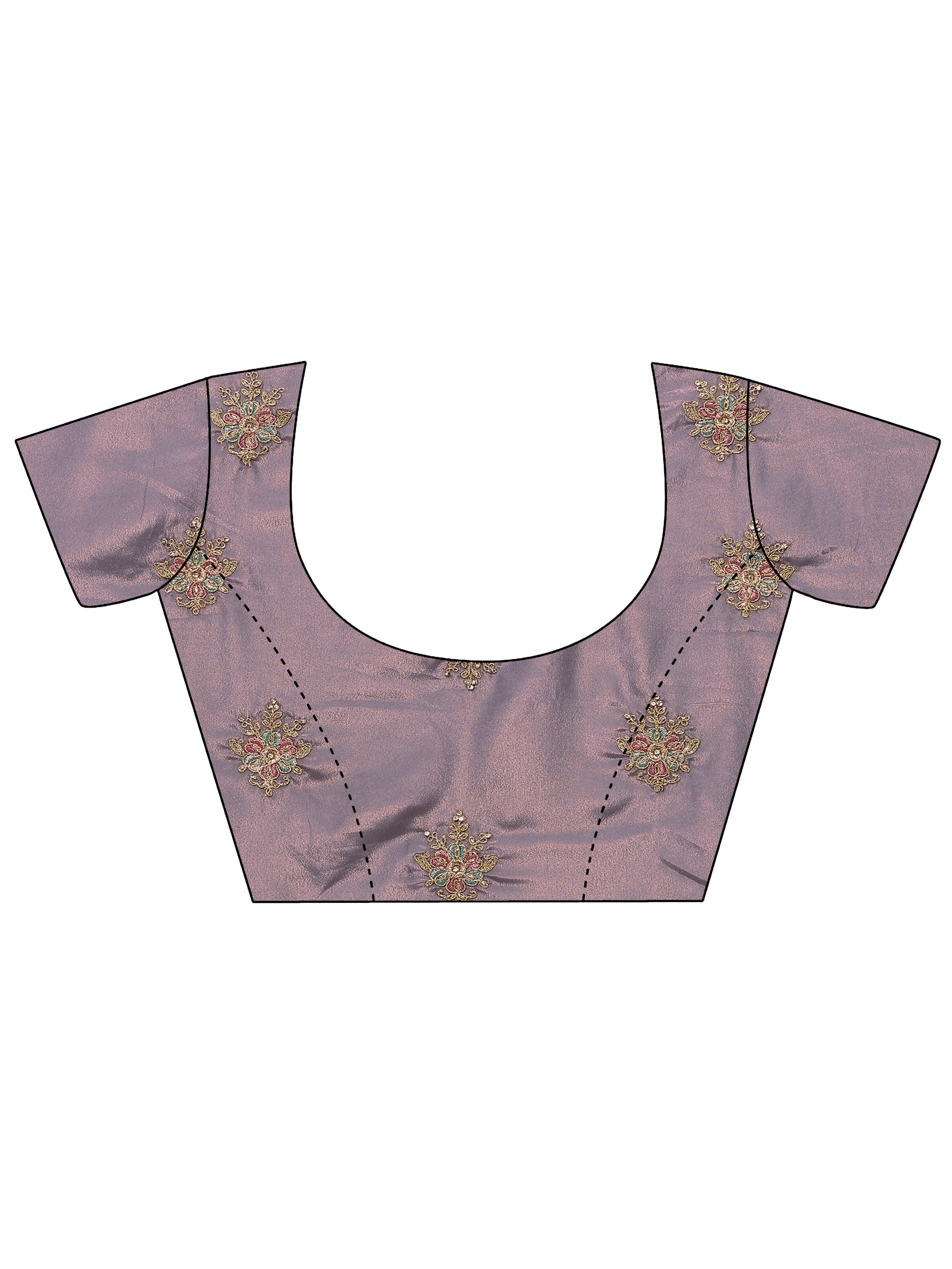 Lavender Embroidered Silk Blend Saree With Unstitched Blouse Piece