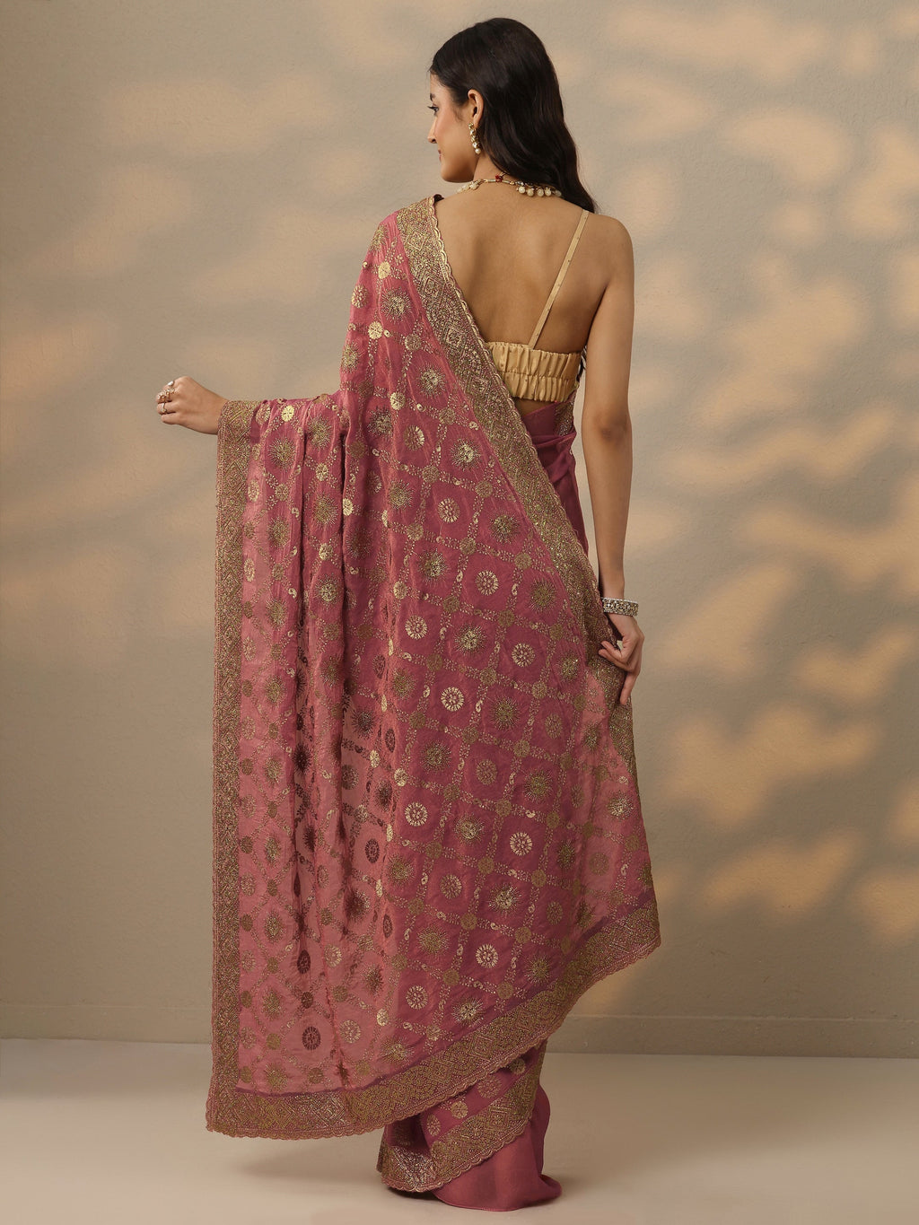 Pink Embroidered Banarasi Silk Blend Saree With Unstitched Blouse Piece
