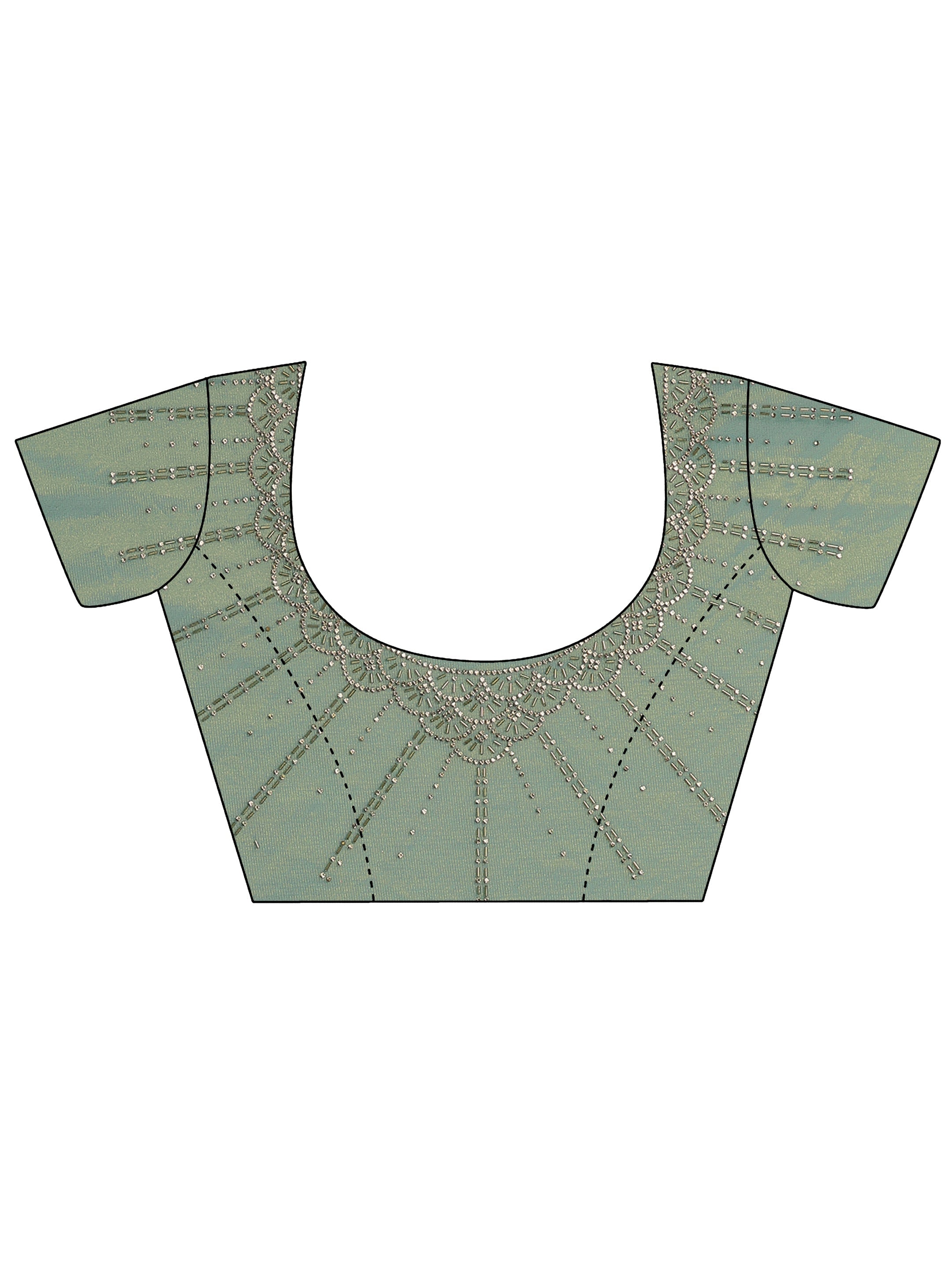 Green Embellished Nylon Saree With Unstitched Blouse Piece