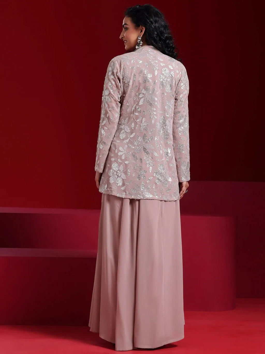 Libas Art Dusty Pink Georgette Solid 3 Piece Co-Ords