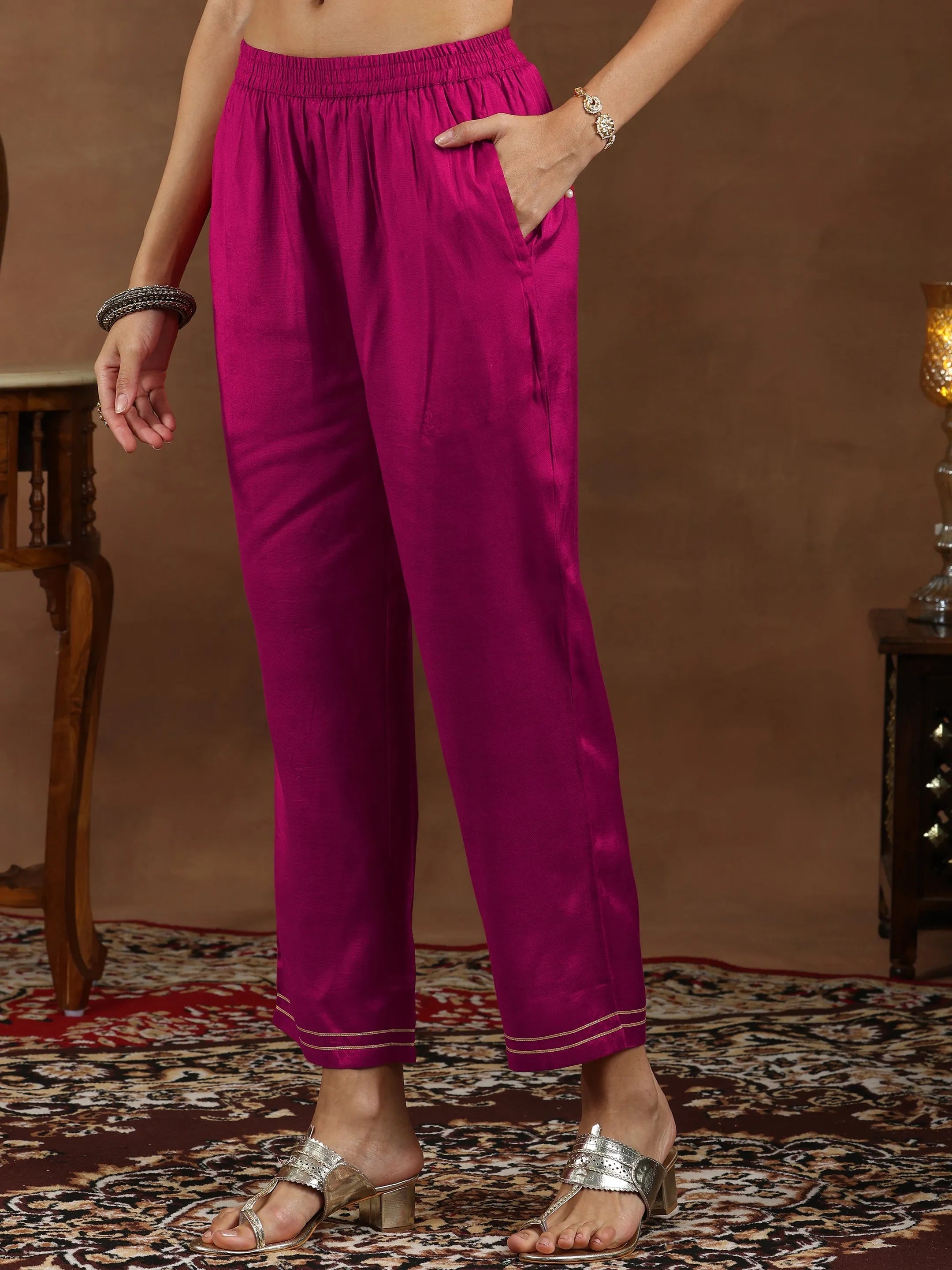 Pink Woven Design Silk Blend Straight Suit With Dupatta