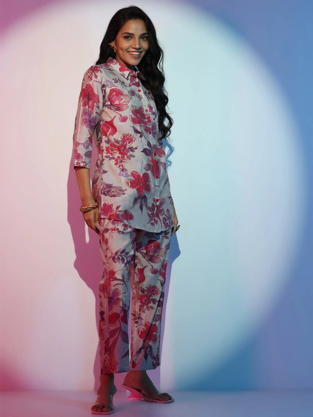 Mauve Printed Silk Blend Co-Ords